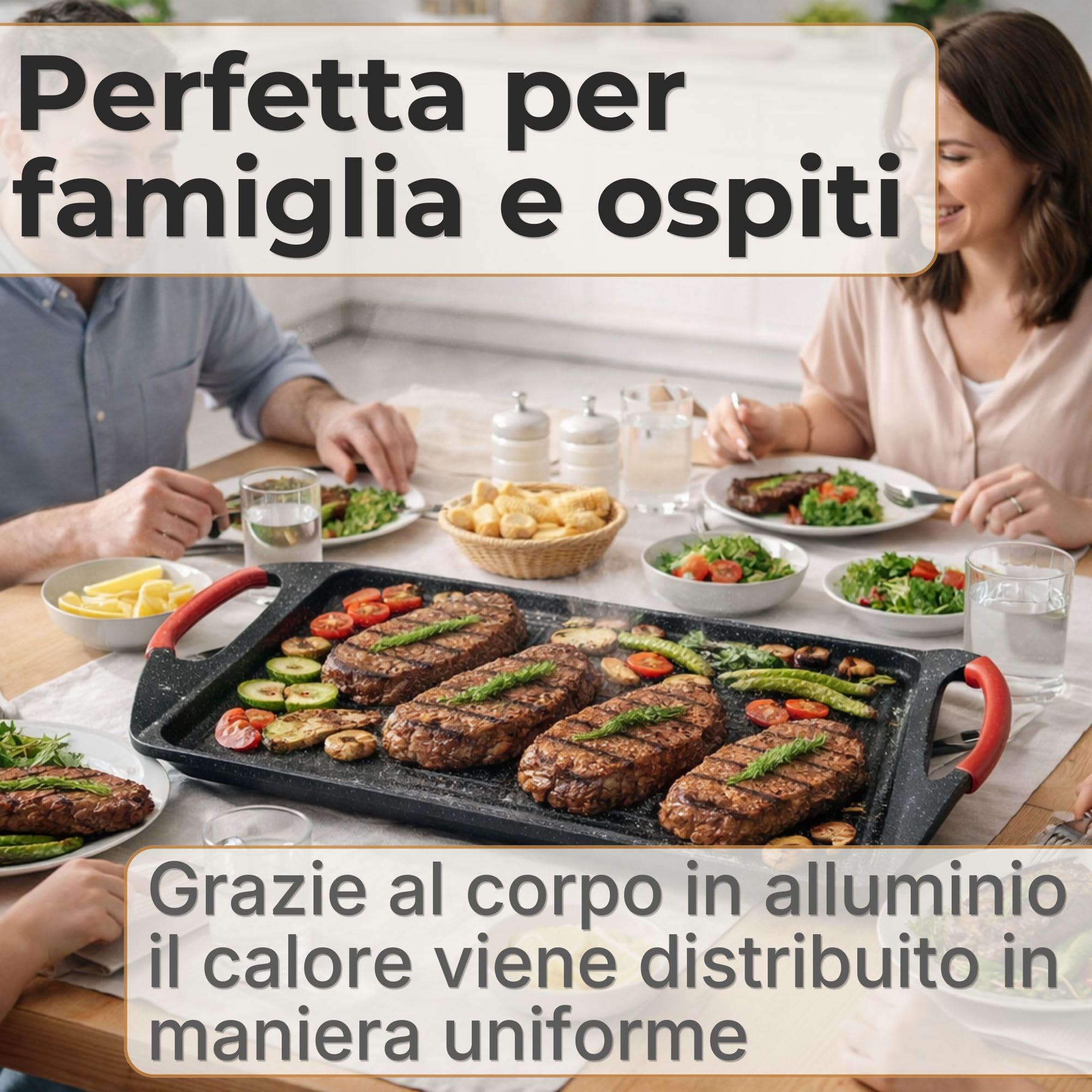 NAMAI - Bistecchiera Induzione Rettangolare, 45,5 CM x 27 CM, Rivestimento Antiaderente, Alluminio Pressofuso, Adatta In Lavastoviglie, Piastra Per Induzione (Plancia 45,5 x 27 CM) | Rivestimento Antiaderente, Alluminio Pressofuso, Adatta In Lavastoviglie