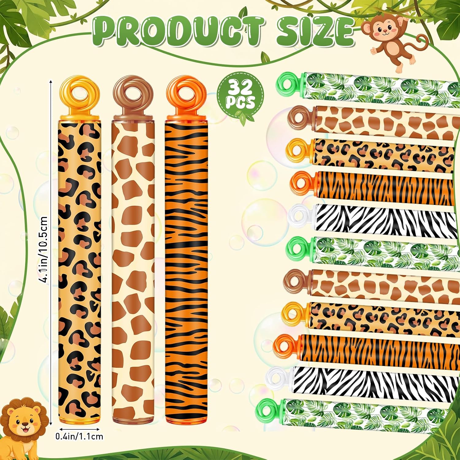 32 Pcs Safari Animals Bubble Wands Safari Jungle Party Favors image 2