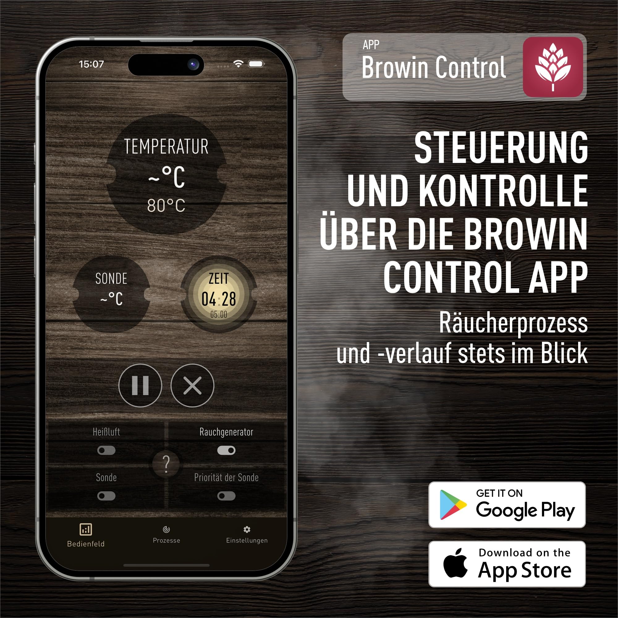 BROWIN® Elektryczny, modułowy opiekacz na drewno z Wi-Fi dragON Wood 330346 IQ100 | Opiekacz ogrodowy z generatorem dymu | Idealny dla wykwintnych doznań smakowych | Duża pojemność 200L