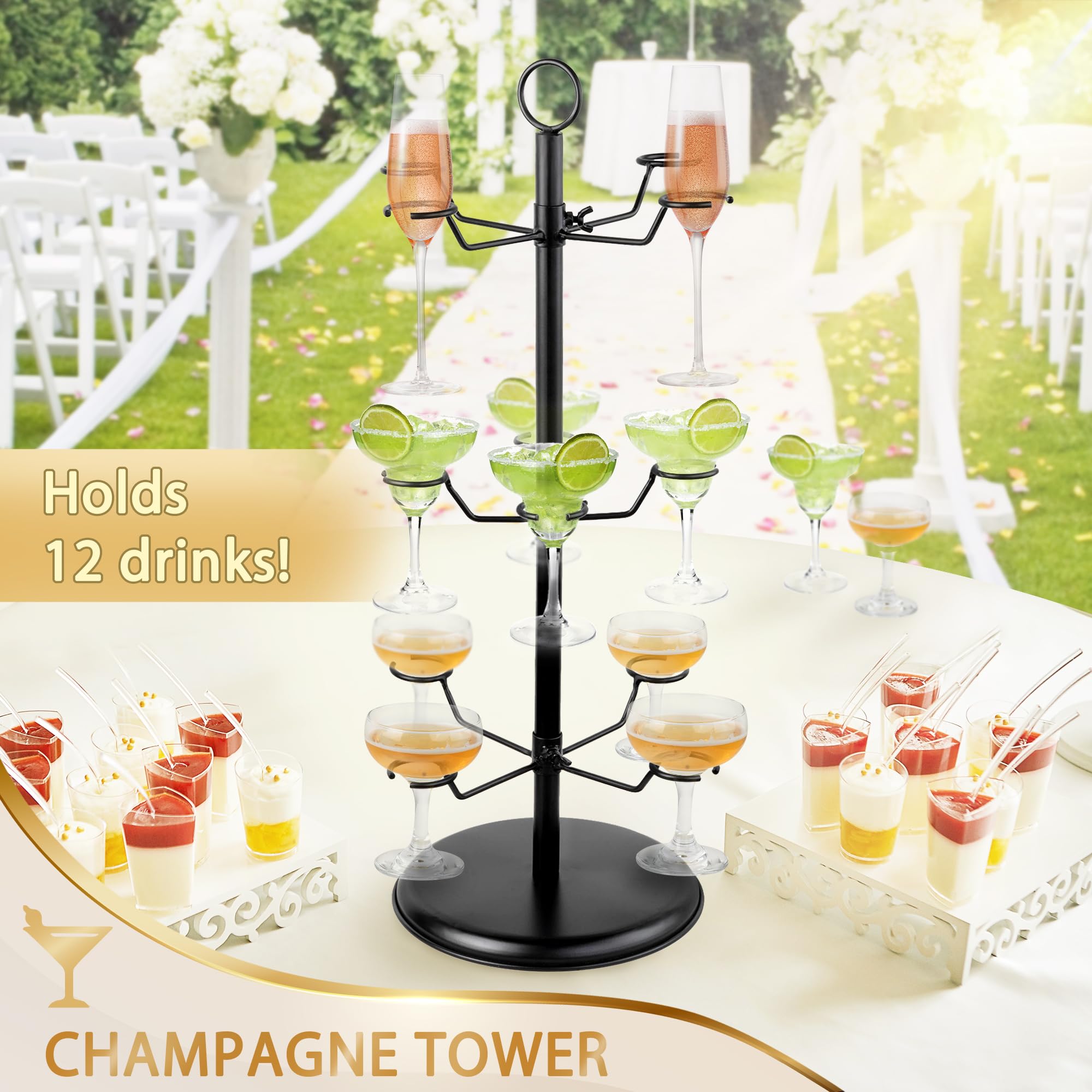 FLstudio Cocktail Tree Stand Champagne Tower: Tabletop Stemware Rack Hanger Organizer - at Weddings/Bridal Shower/Mimosa Bar Parties/Events