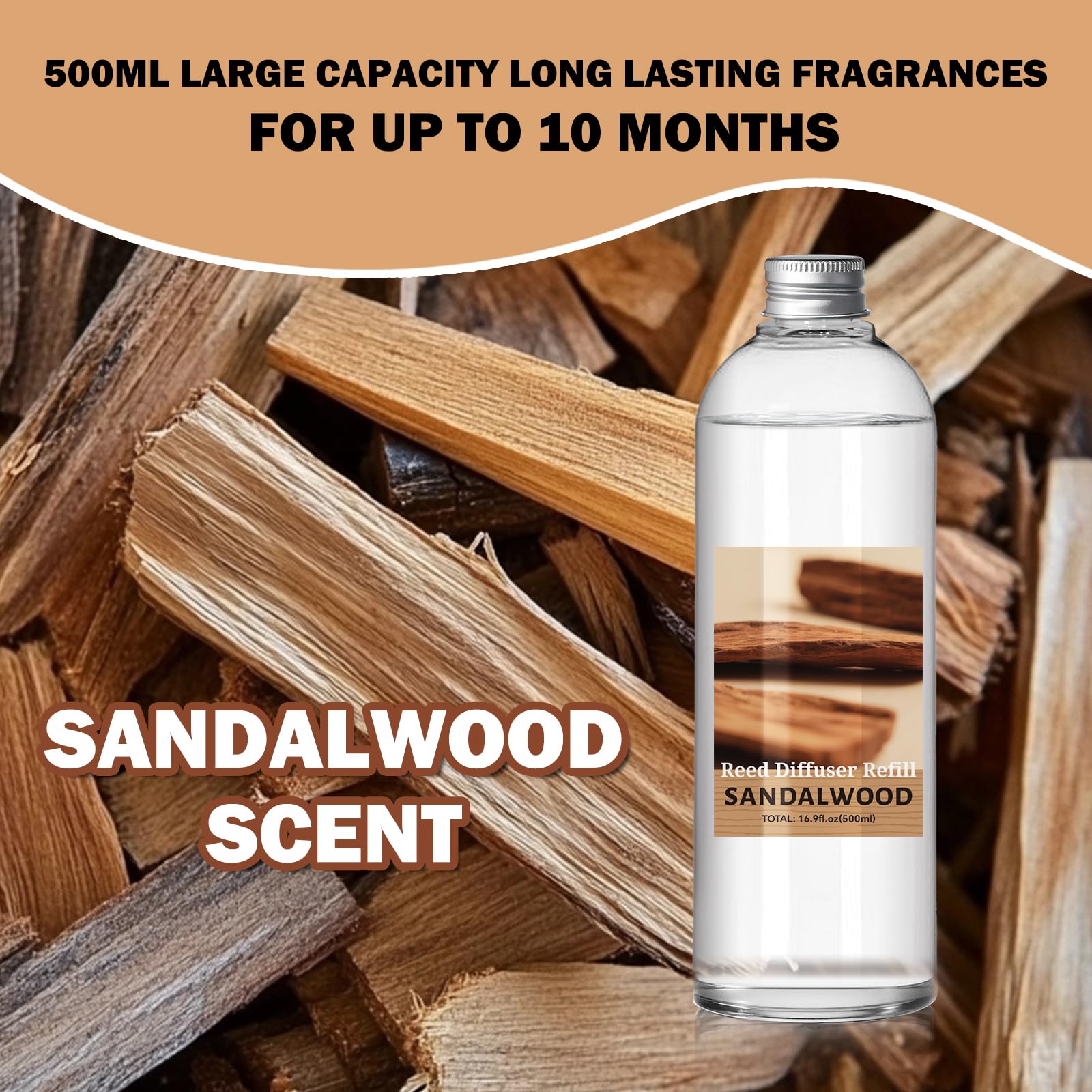 SCENTORINI Difusor De Fragancia para Habitación Sándalo 500ML Recambio De Aceite Esencia, Ambientadores De Hogar Fragancia Duradera para El Hogar, Baño y Decoración De Habitación