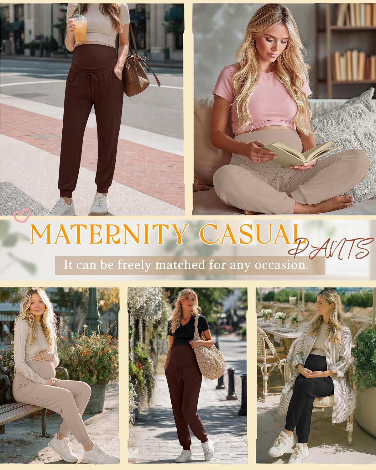 3 Pack Women's Maternity Pants Over Belly Pregnancy Lounge Pants Loose Drawstring Maternity Joggers with Pockets - Image 2