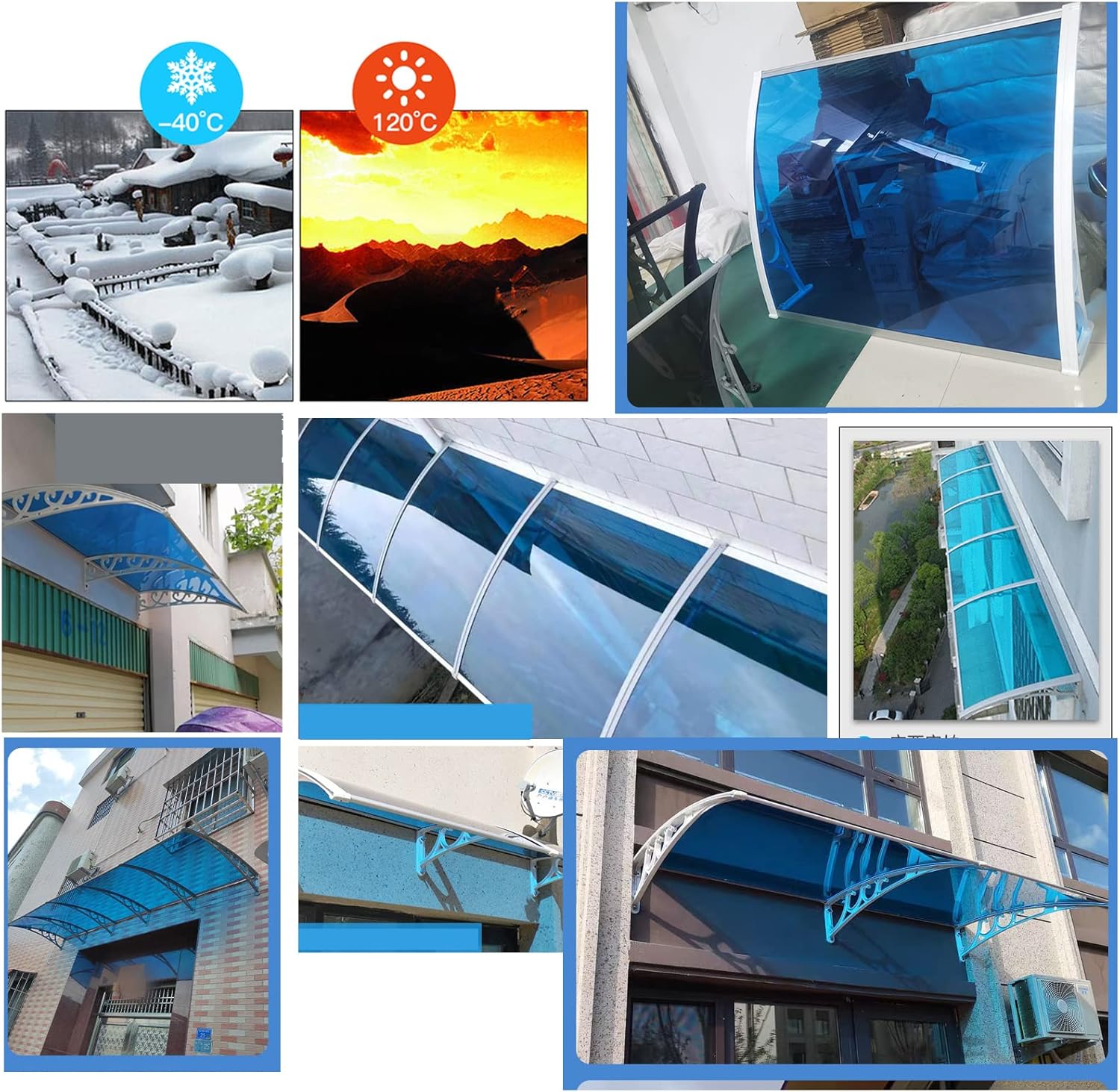 Blue Front Door Canopy,Arched Garden Canopy,Outdoor Porch Awning Uv Water Rain Resist,Window Awning,Roofing Canopies Awning Canopy,Polycarbonate Board Rain Cover (60x100cm/24 x39)