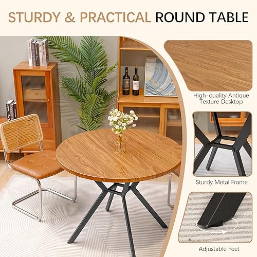 Miniatura 4 de DKLGG Mesa de comedor redonda, mesa de cocina redonda moderna de mediados de siglo de 39 pulgadas para 4-5 personas, con mesa de 1.18 pulgadas de