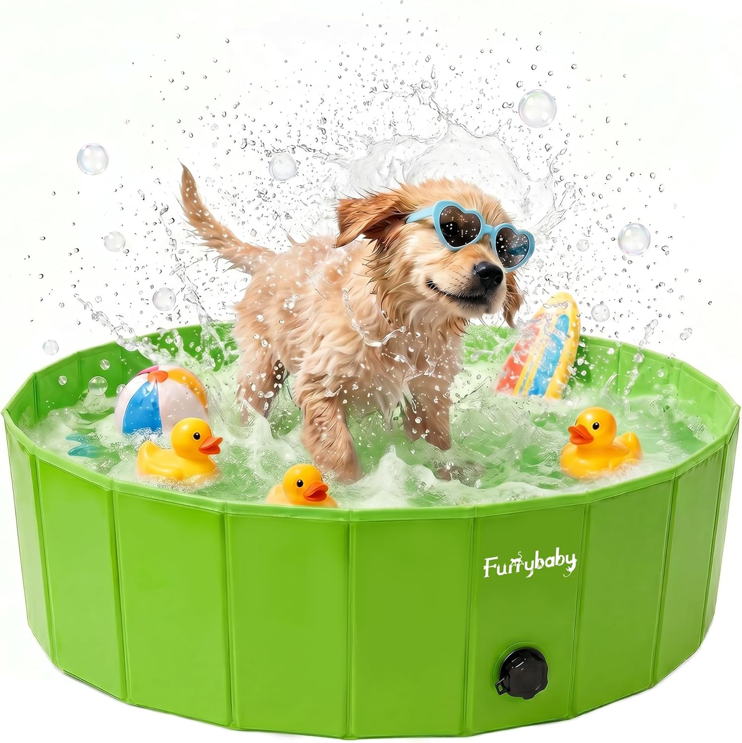 Foldable Dog Pool, Hard Plastic Kiddie Pool for Dogs, Collapsible Dog Pool with Rigid PP Core, Non-Slip PVC, Durable Pet Bath Tub for Indoor/Outdoor Backyard, 32" Green