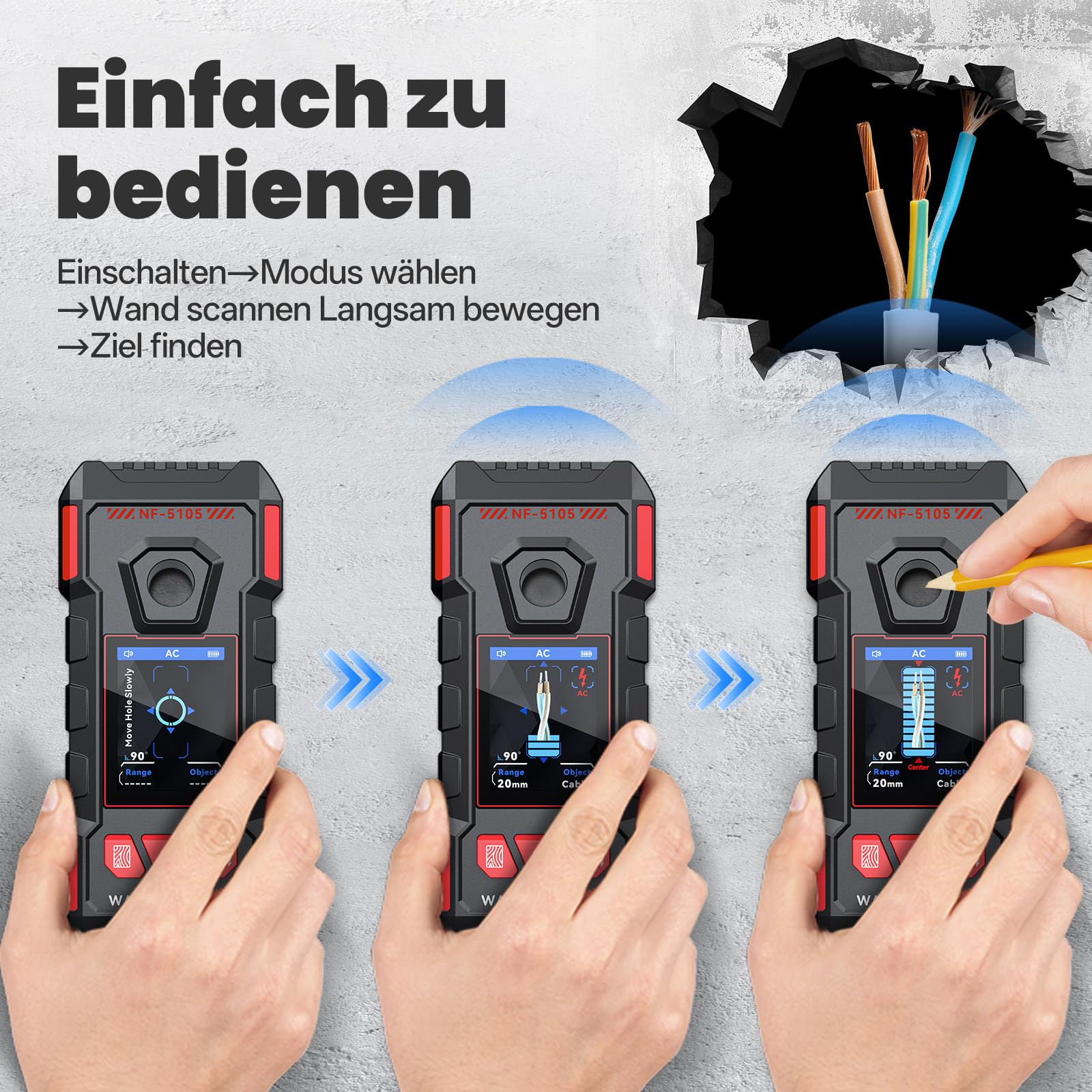 Leitungssuchgerät Wand Kabelfinder, Multifunktional Wand Scanner Detektor