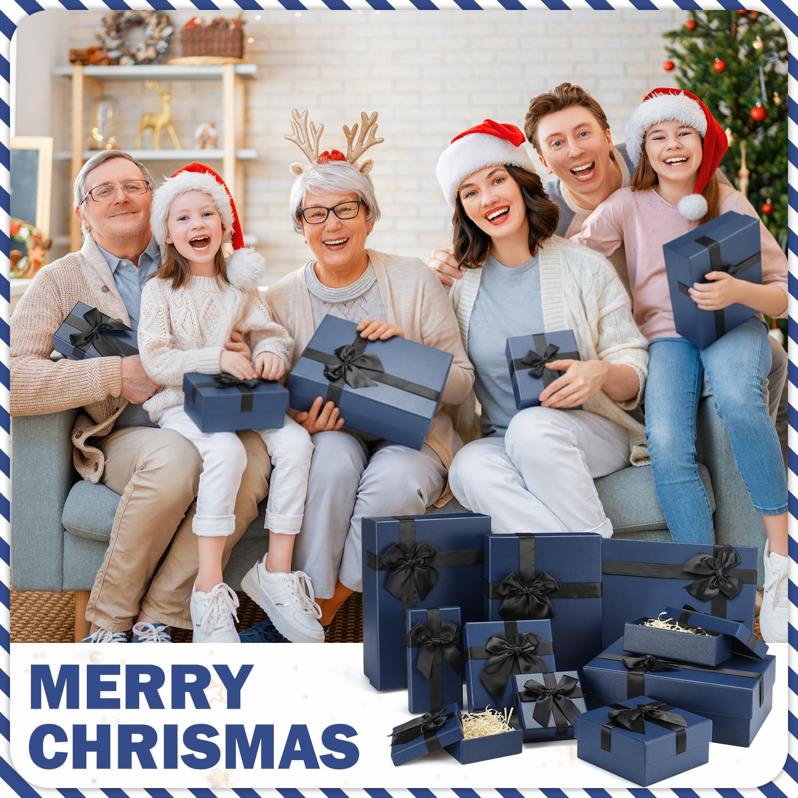Tenceur Weihnachts-Geschenkboxen mit Deckel, verschiedene Größen, Geschenkboxen für Geschenke, Box mit Band für Geburtstage, Hochzeiten, Einweihungen, Jubiläen, Valentinstag, Blau, 5 Größen, 10 Stück