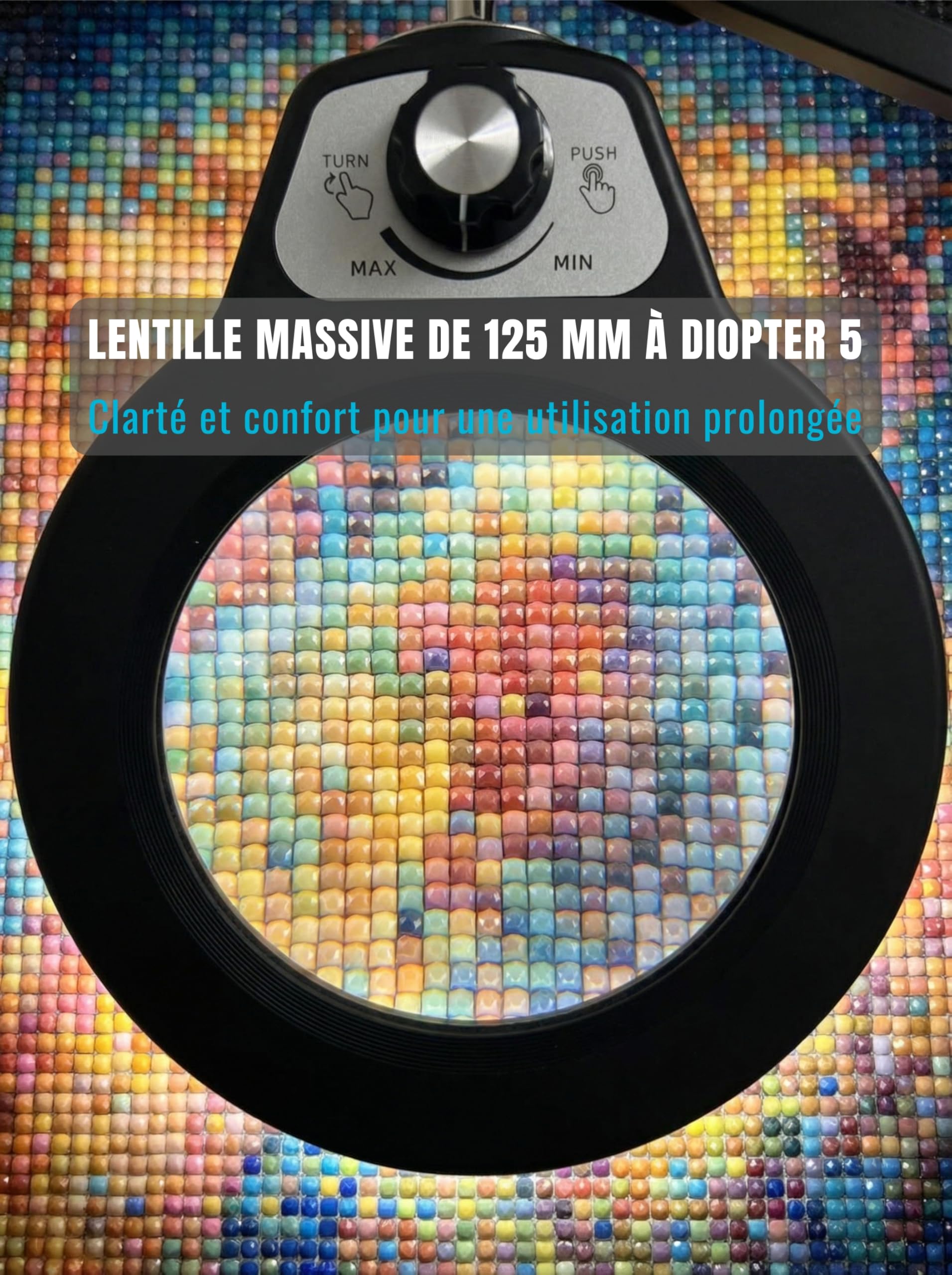 Lampe Loupe LED avec Pince, Grande Lentille Verre 5D