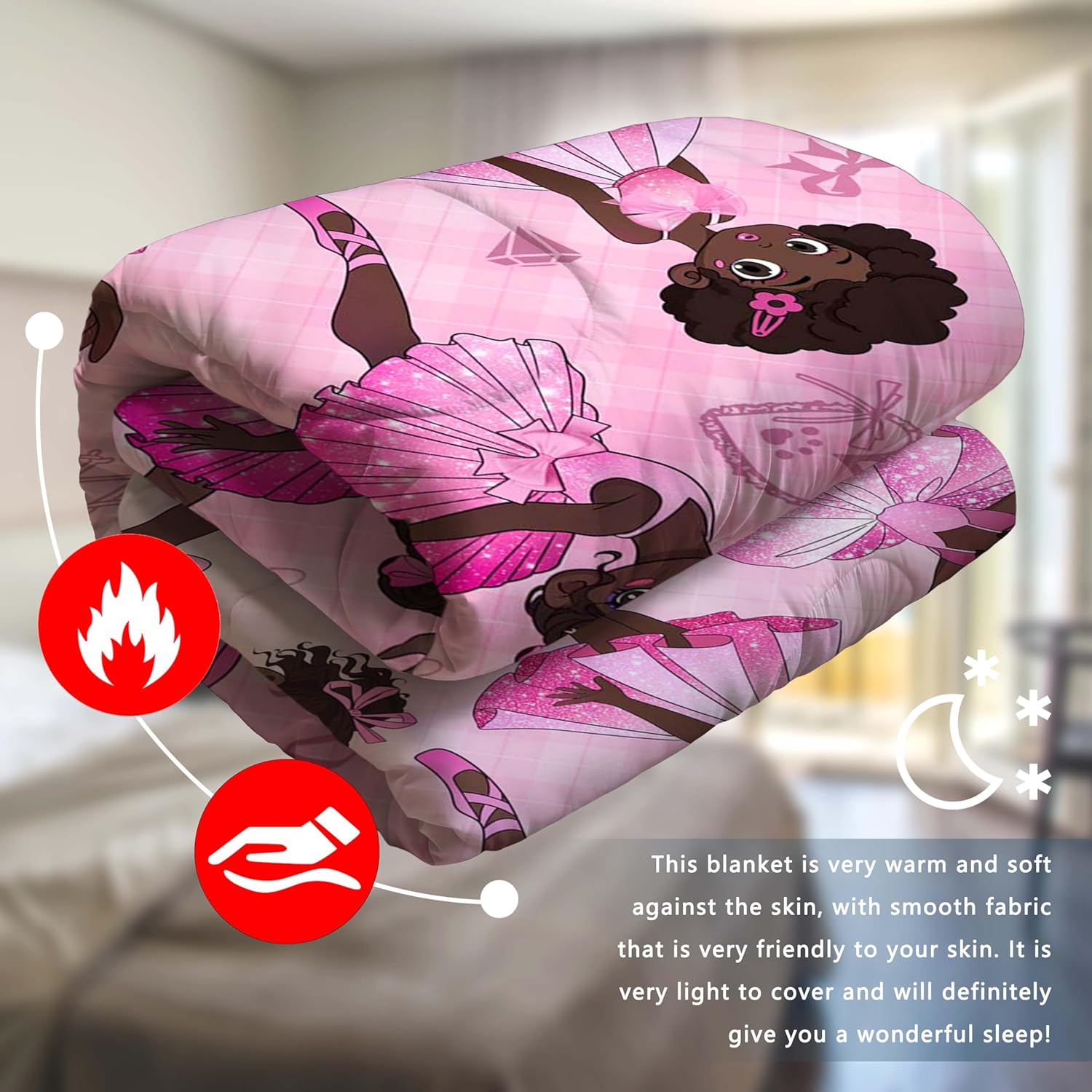 African American Ballerina Comforter Set Black Girls Twin Bedding Set Pink Soft Microfiber for Girls for Princess Room Decor with 2 Pillowcase - Image 4