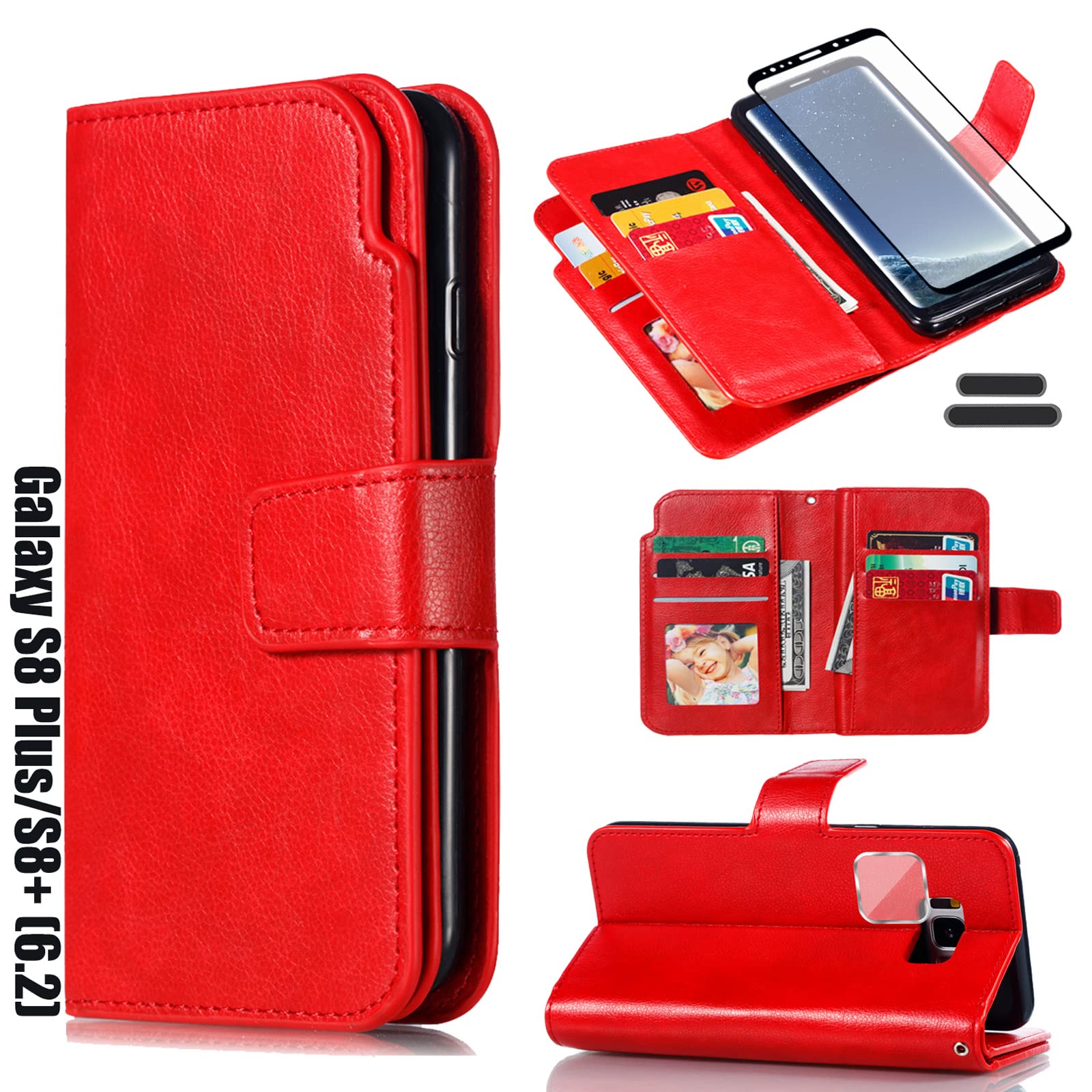 LMDAMZ for Galaxy S8 Plus/S8+ 6.2 Inch Wallet Case [9 Card Slots] ID Business Card Credit Card Slot Carry Pouch with Stand Double Sided Multi-Card