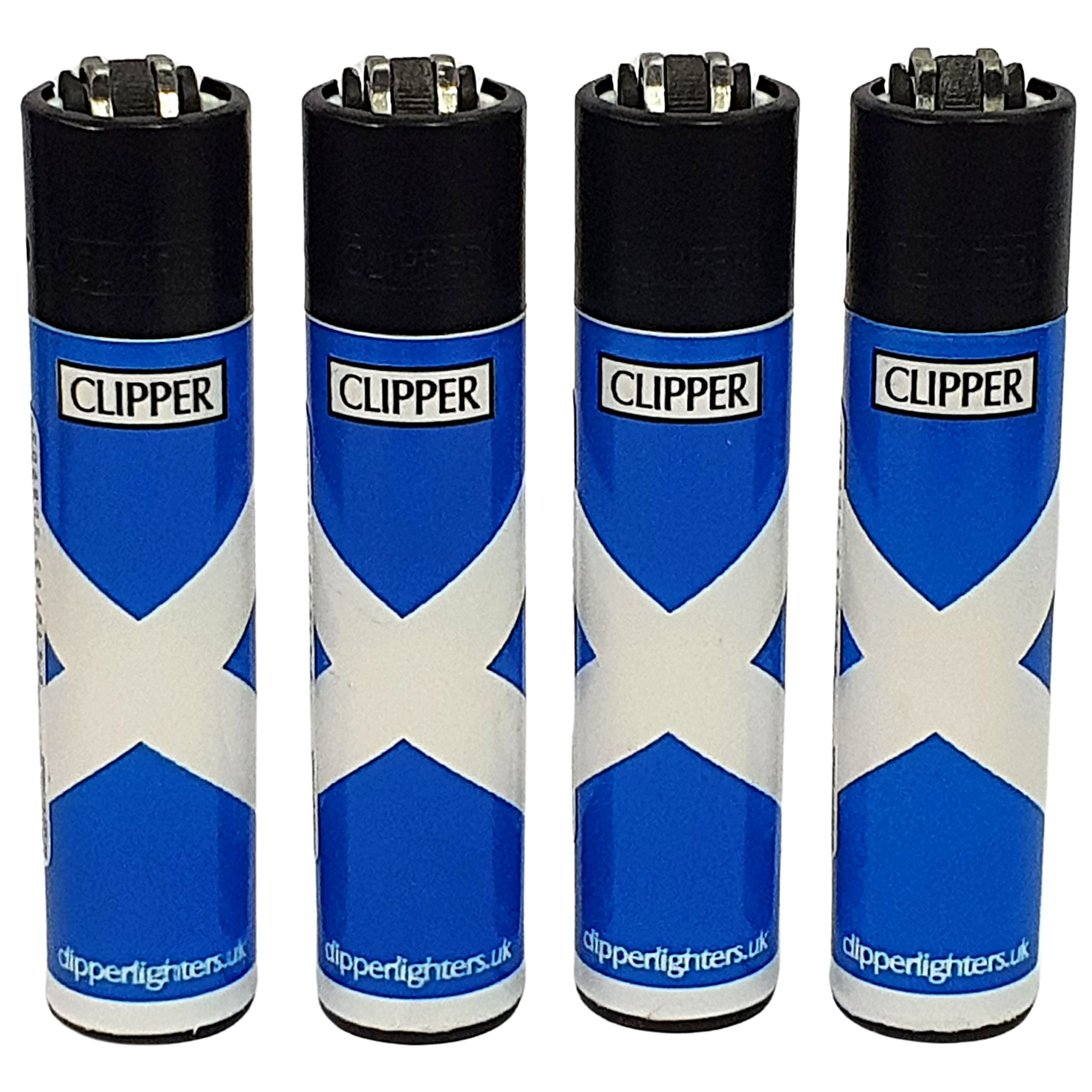 Zactly - Set of 4 Clipper Lighters, Various Assorted Designs, Regular Size Slogan Herb Leaf Weed Leaves Gas Refillable Flint Lighter (Scotland Flag)