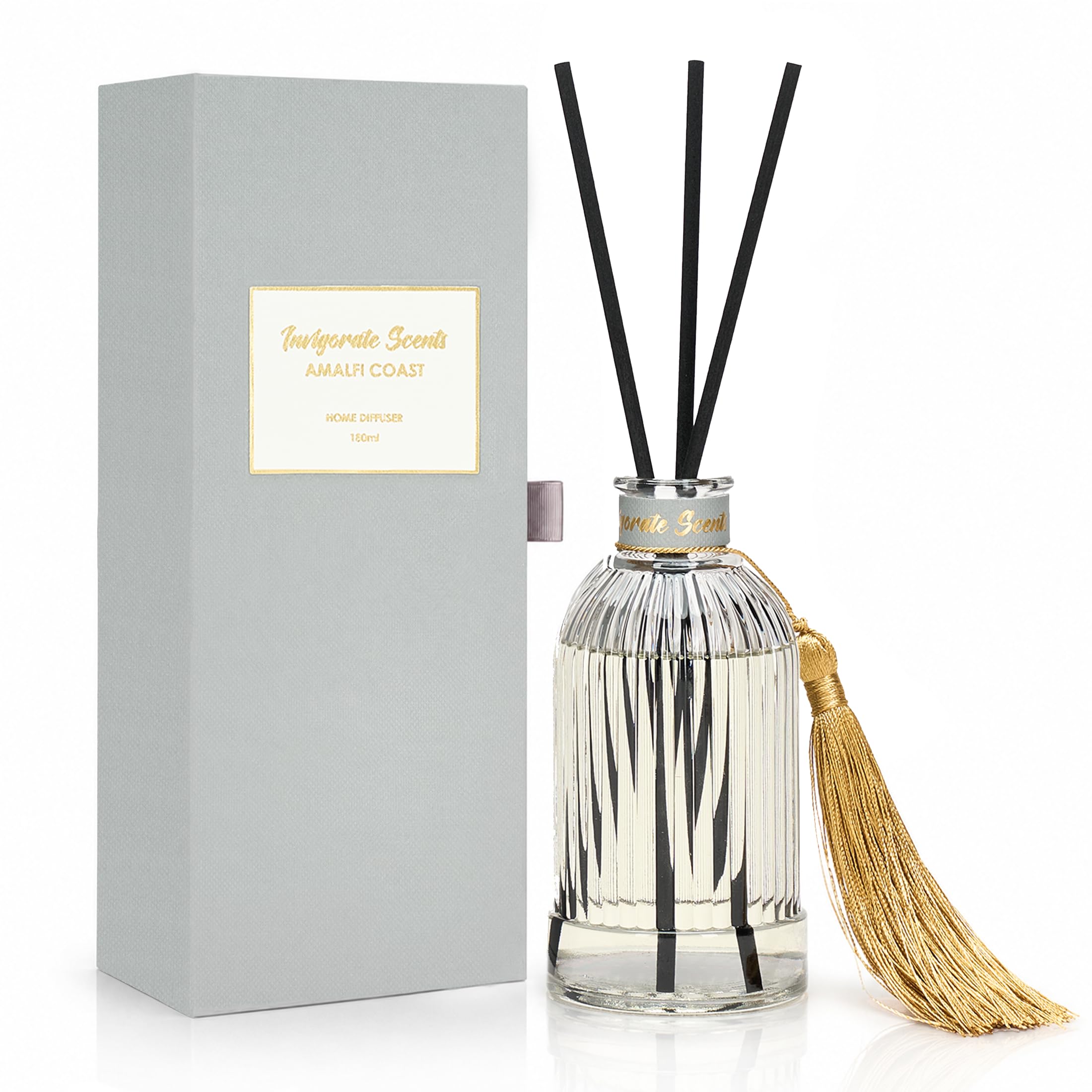 Amalfi Coast 180ml Reed Diffuser for Home – Lemon & Citrus Home Fragrance in Decorative Glass Vessel for Modern Home Decor