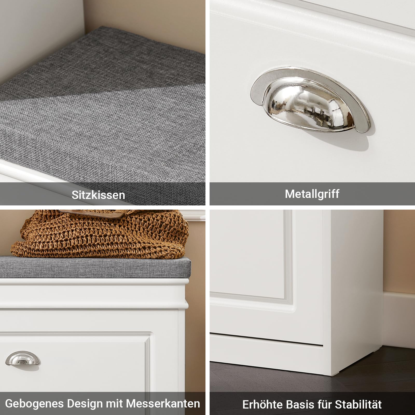 SoBuy Schuhbank mit Sitzfläche Schuhschrank mit Sitzbank Schuhschrank mit Klappe, Schuhregal schmal Schuhbank mit Stauraum für Flur, Wohnzimmer, Schlafzimmer, bis 150 kg, Weiß 75x51x24cm, FSR82-L-W