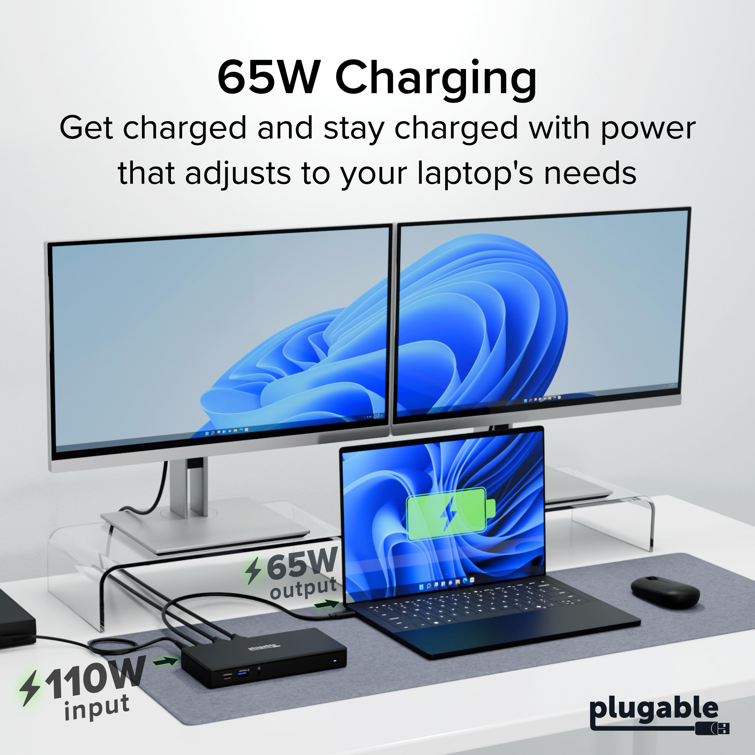 Plugable UD-MSTH2 Station d'accueil USB C double moniteur 2 ports HDMI, station de distribution d'alimentation, double moniteur 4K pour Windows, ChromeOS, 1 port USB-C, 3 ports USB, Ethernet et audio