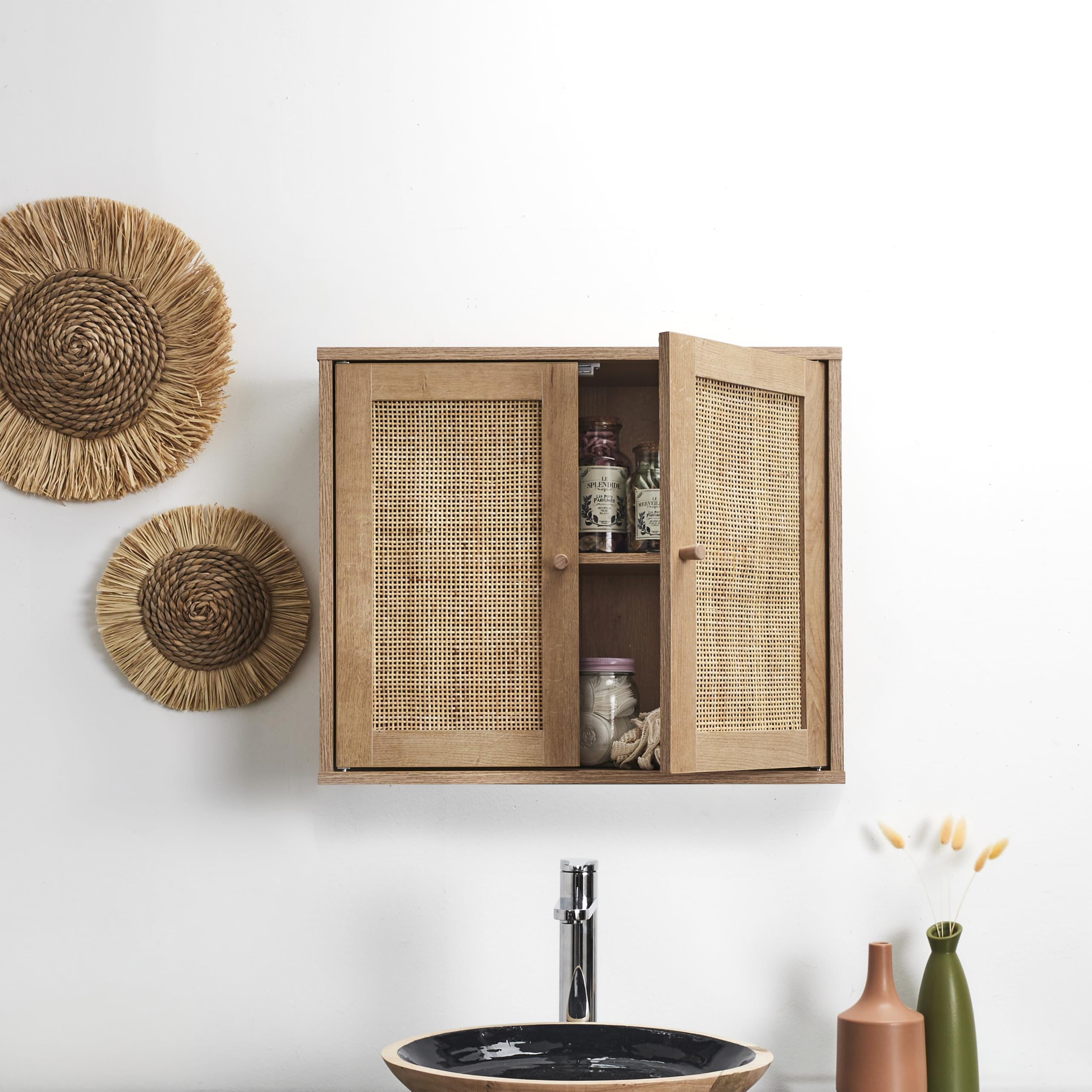 HOME DECO FACTORY - Armoire Murale Modèle Bali Collection Natural Crush - Meuble de Salle de Bain - 60 x 50 x 20 cm - Marron - Design Élégant et Pratique pour Votre Intérieur - Modèle Bali | Panneaux de particules, armoire murale, modèle Bali, salle de ba