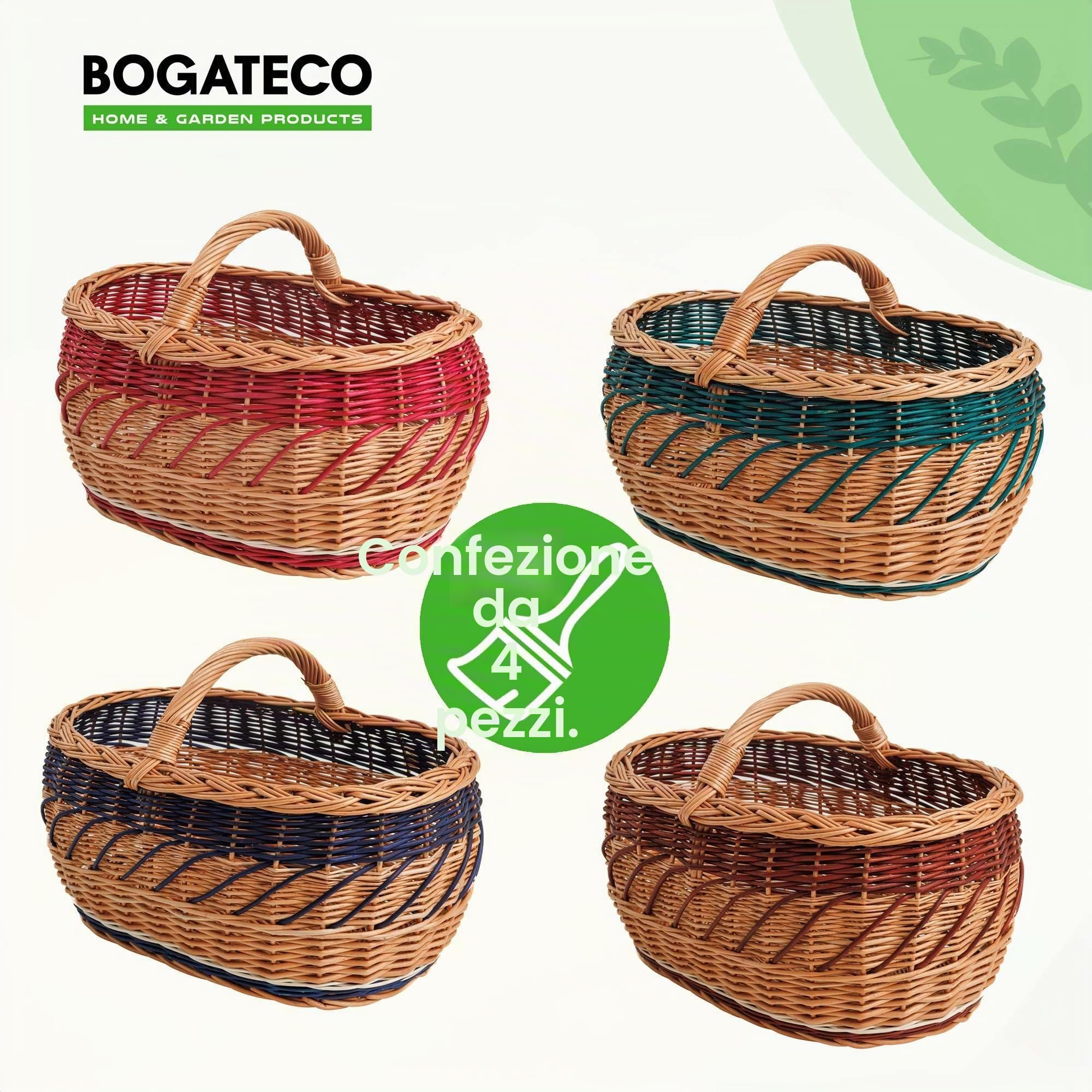 BOGATECO Cestino in vimini naturale con maniglia, grande cestino per la spesa 45 x 30 x 23, tessuto a mano, disponibile in quattro colori, cestino portaoggetti, carrello | rosso