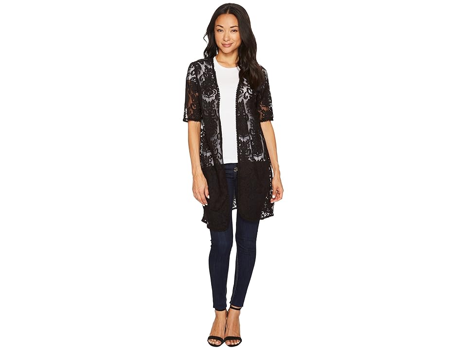 

Tribal Embroidered Mesh Elbow Sleeve Cardigan (Black) Women's Sweater