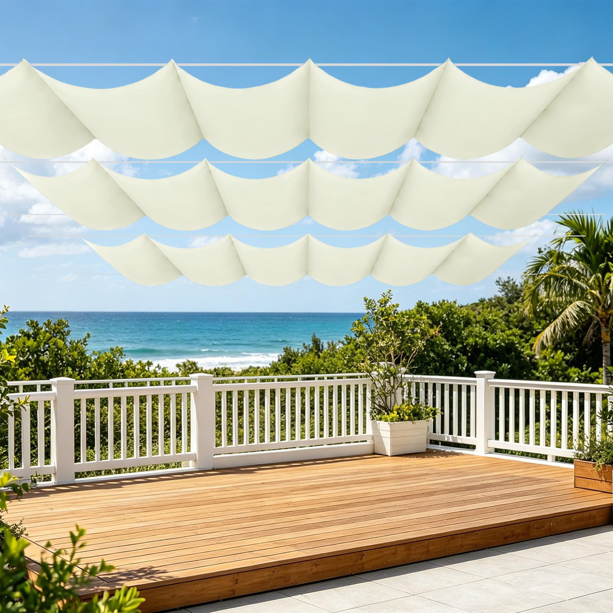 Toile ombrage rétractable vague avec œillets protection UV 300x360cm pour aménagement extérieur