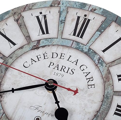 Miniatura 3 de Reloj de pared rústico de 12 pulgadas, reloj de pared de madera retro, reloj decorativo Slient sin tictac, para sala de estar, decoración de granja,