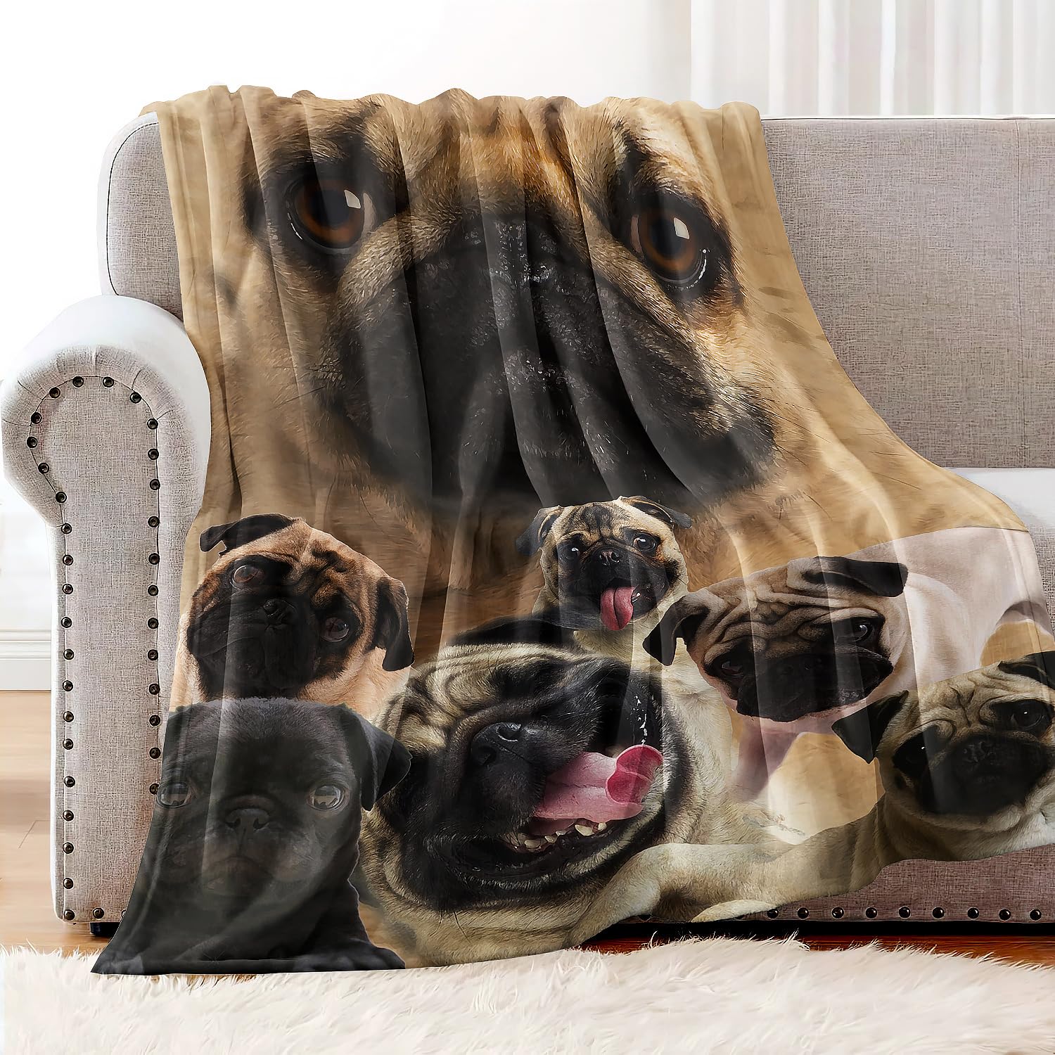 YISUMEI Decke 150x200 cm Kuscheldecken Sanft Flanell Weich Fleecedecke Bettüberwurf Komfortabler Mops Hund