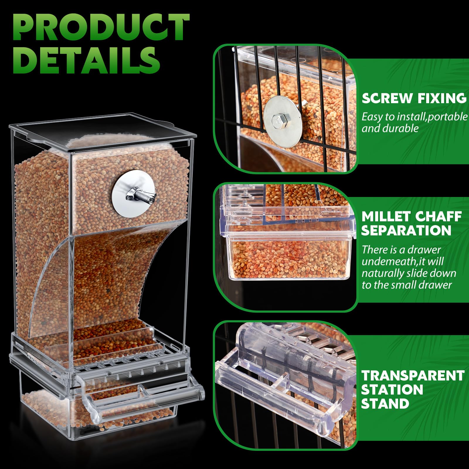 Yaomiao 8 Pcs No Mess Small Bird Feeders with 4 Pcs Cage Perch Automatic Drinker Parakeet Seed Dispenser Quail Feeder and Watered Cage Accessories for Small Birds Parrot Cockatoo Canary(Clear) - image 2