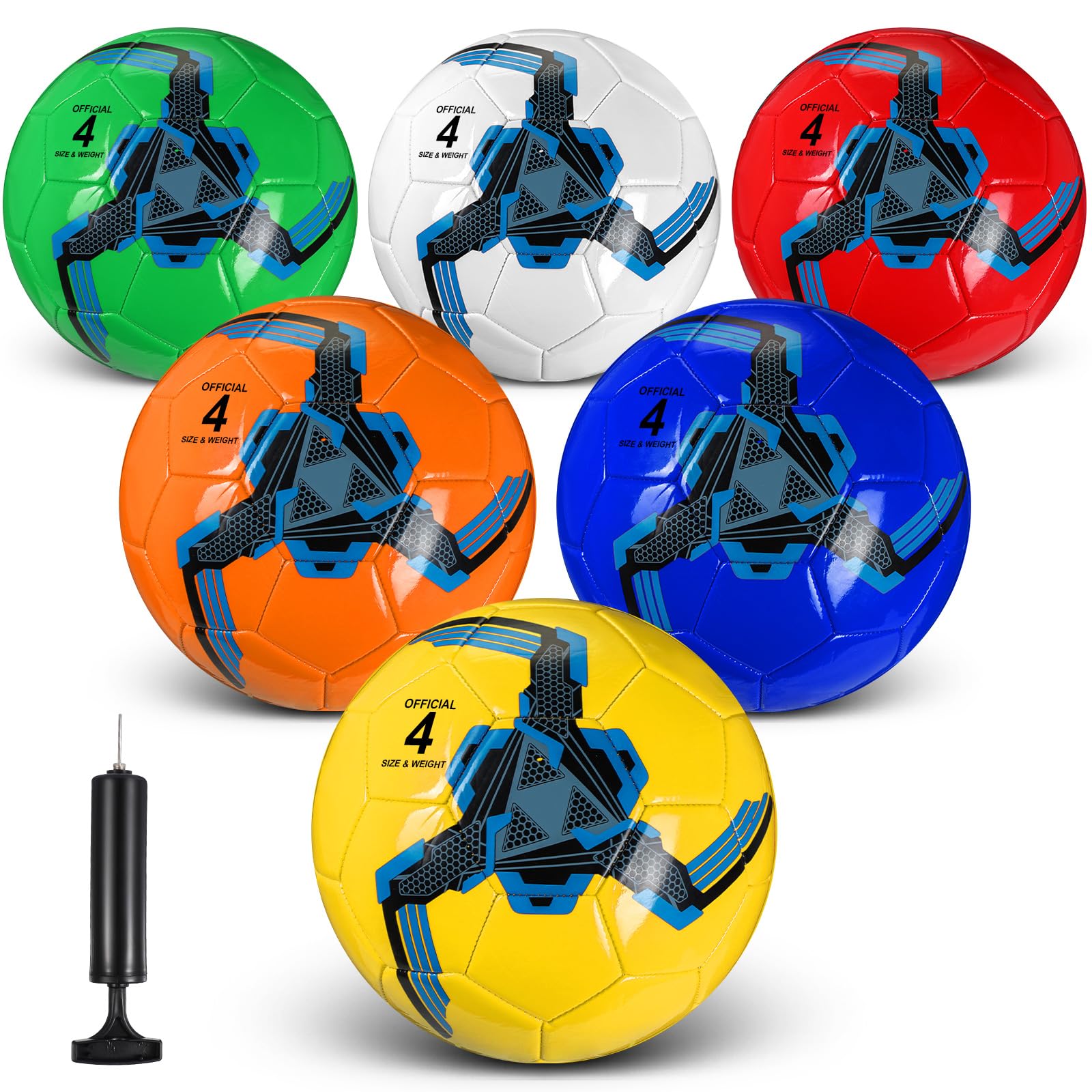 Deekin 6 balones de fútbol a granel con bomba tamaño 5/4/3 balón de fútbol para interiores y exteriores, práctica deportiva, competición, accesorios de entrenamiento deportivo para jóvenes y adultos