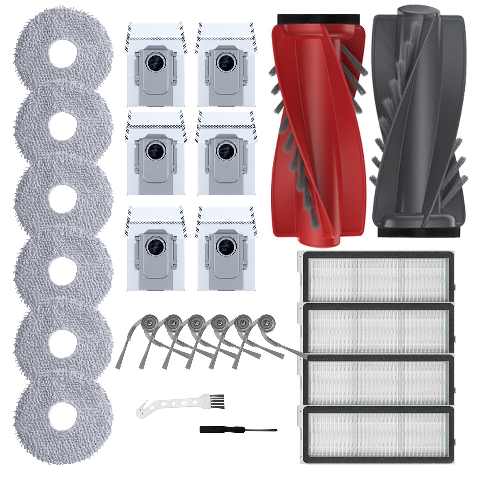 JOJOCY 22 PCS Replacement Accessories Kit for Roborock Qrevo Curve P20 Pro - Mop Cloths, Dust Bags, Brushes, Filters, Screwdriver