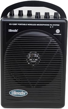 HISONIC HS120BT HL Portable PA System with Wireless Microphones and Lithium Rechargeable Battery and Car Cable Bluetooth Connected with Cell Phones and Pads Black