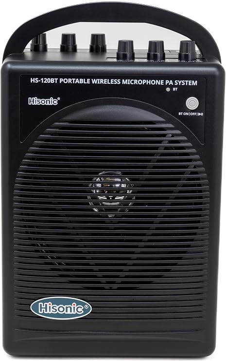 HISONIC HS120BT HL Portable PA System with Wireless Microphones and Lithium Rechargeable Battery and Car Cable Bluetooth Connected with Cell Phones and Pads Black