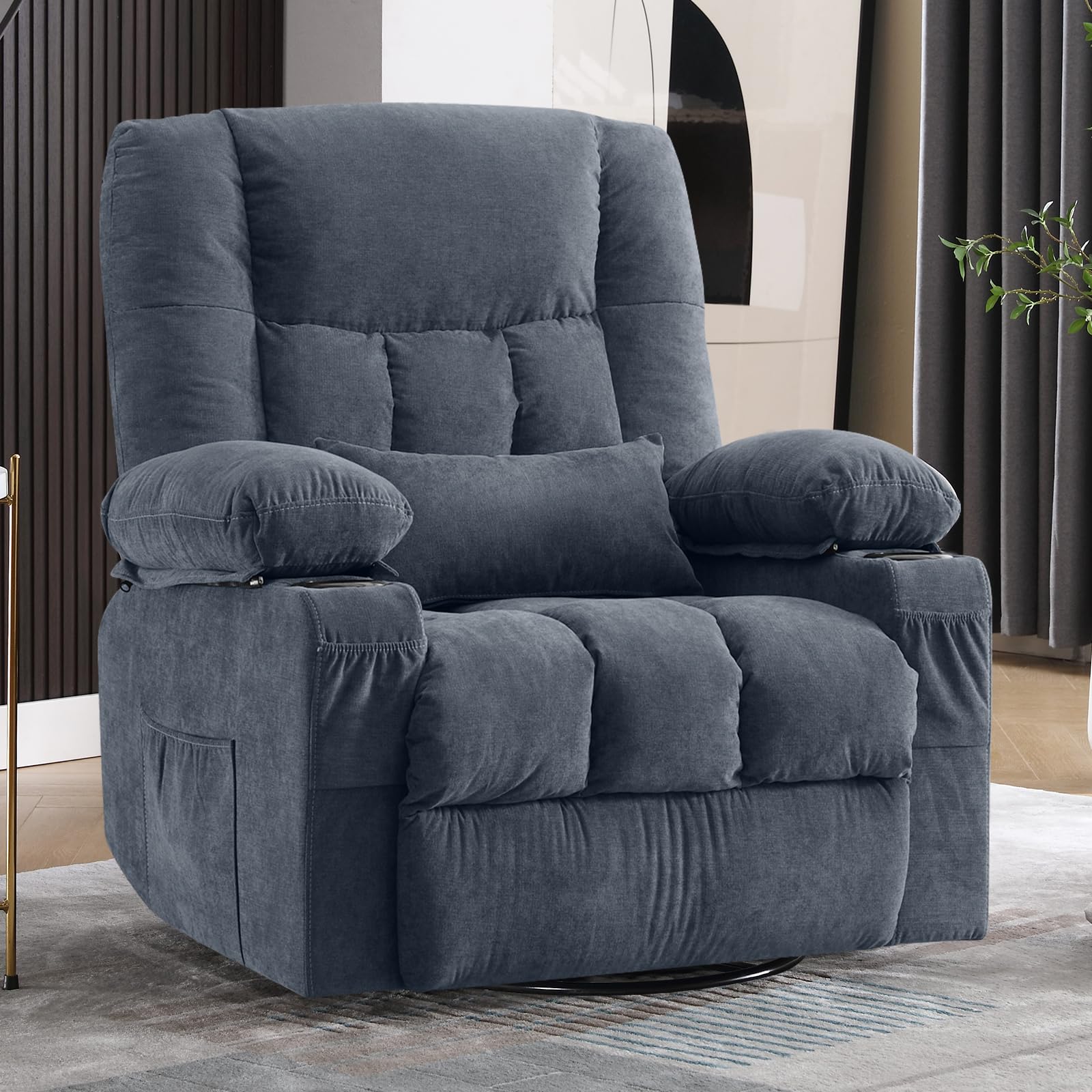 BOSMILLER Massage Swivel Rocker Recliner Chair with Vibration Massage and Heat Ergonomic Lounge Chair for Living Room with Rocking Function and Side