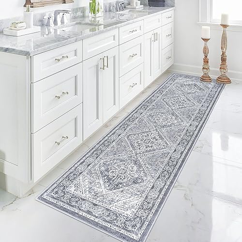 Miniatura 5 de KUTA Alfombra oriental lavable de 2.6 x 8 pies para pasillos, antideslizante, vintage, gris, alfombra de pasillo de cocina, ultra suave, tribal,