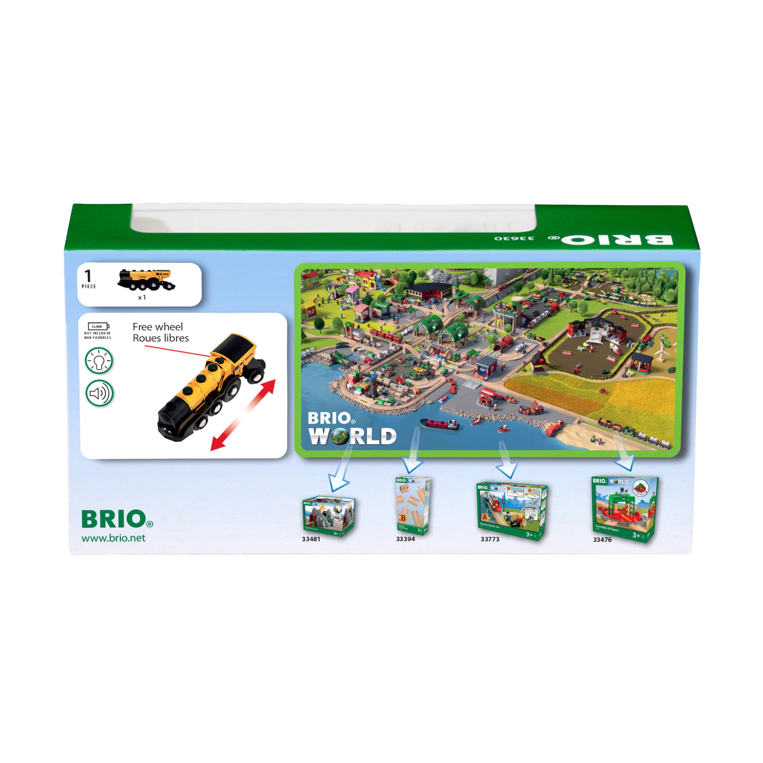 BRIO World 33630 Goldene Batterielok mit Licht und Sound - Mit Auskoppel-Funktion zur Nutzung als Schiebelok - Empfohlen ab 3 Jahren