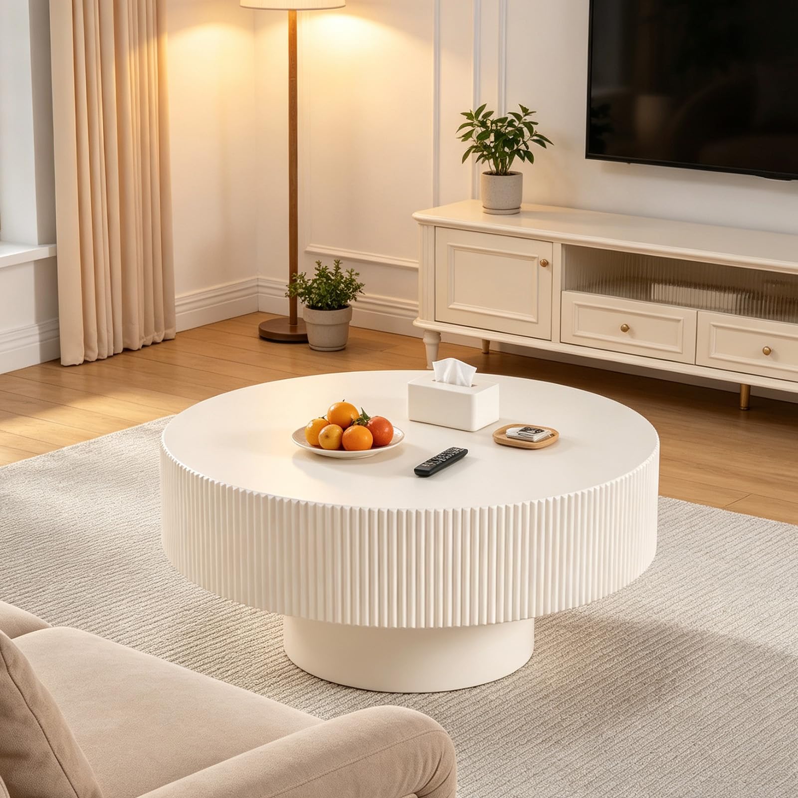 Feizhiyans As Mid-Century Round Fluted Coffee Table For Living Room