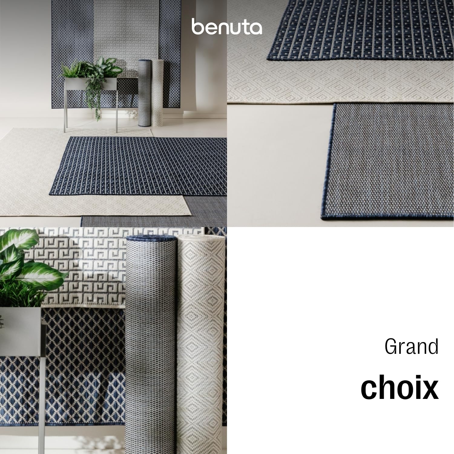 benuta Basic Tapis Exterieur Lou - Bleu 160x230 cm - Intempéries et UV résistant - Multifonction Balcon, terrasse, Jardin - Cuisine, Salon, Couloir, Salle à Manger - Entretien Facile
