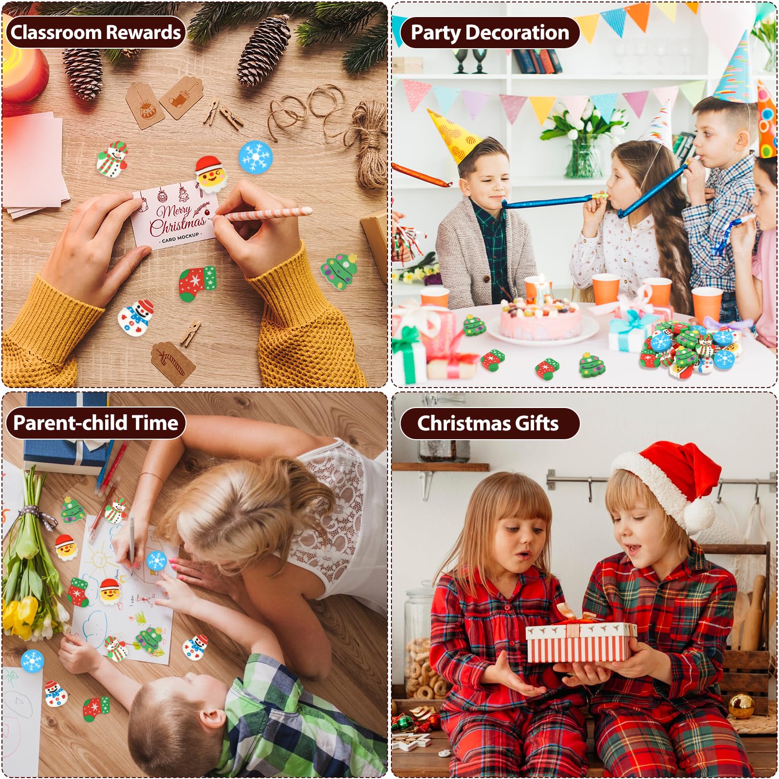 Amaxiu Gomme da Matita Natalizie per Bambini, 24 Pezzi Gomme da Cancellare Babbo Natale Divertenti a Vacanza Invernali per Scrivania Fiocchi di Neve Piccole Regalo Regali Scuola Aula Studente 6 Stili