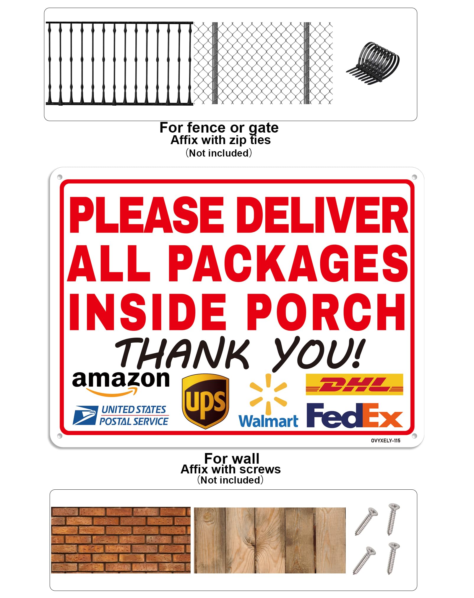 Lieferhinweis-Schild 'Bitte Alle Pakete In Die Veranda Legen' - 21,6 X 25,4 Cm, Wetterfest, Für Amazon, DHL, UPS, Hermes