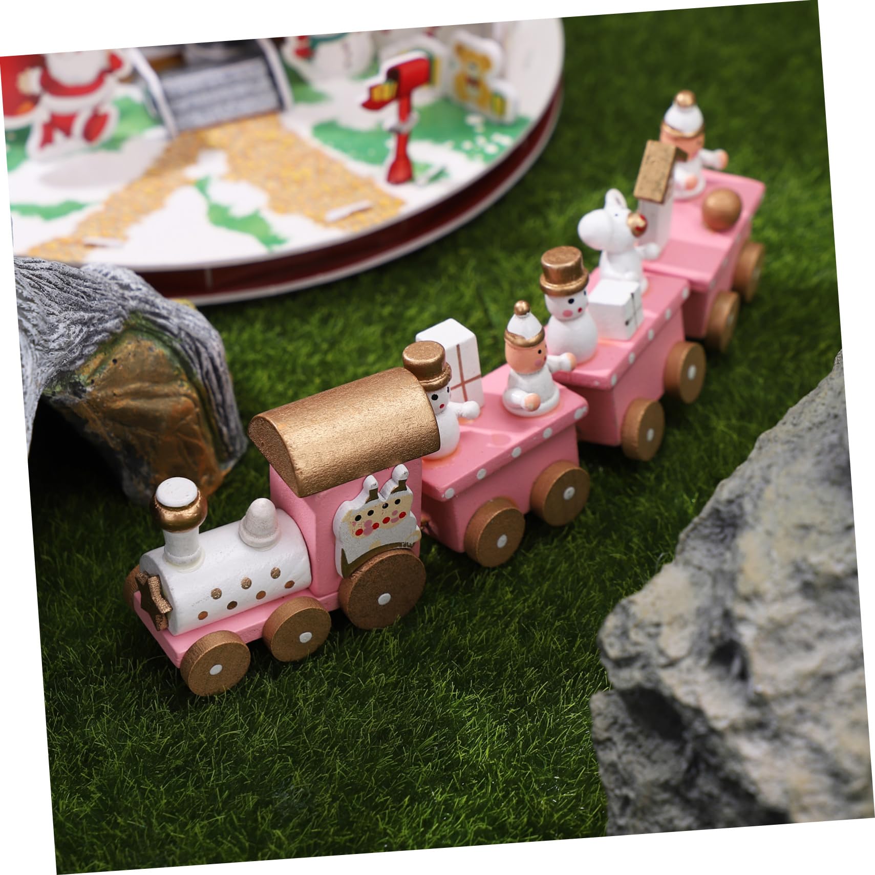 Amazon | STOBOK 木製クリスマストレインおもちゃ ミニ木製列車 ピンク
