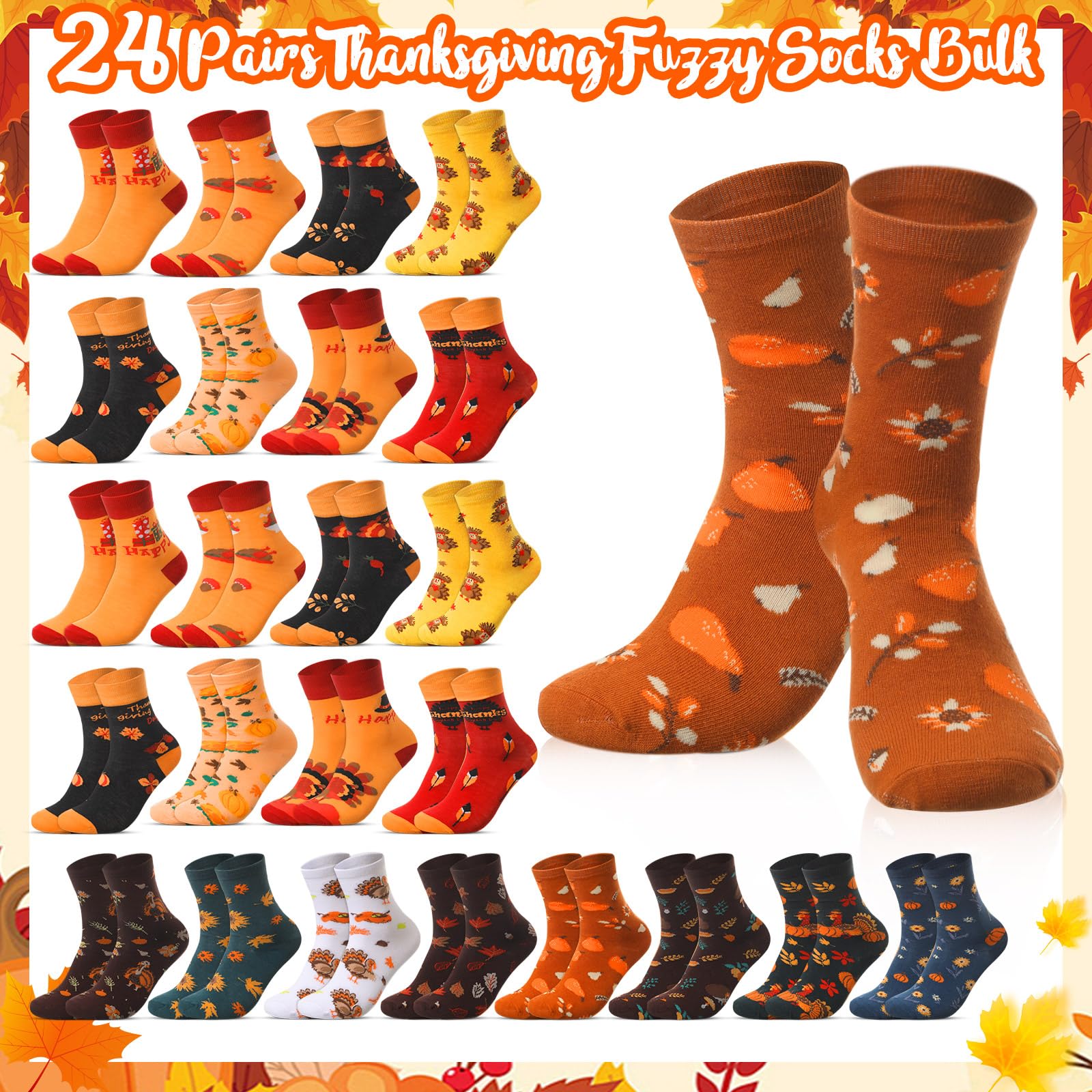 Jecery Socken für Herbst und Erntedankfest, Geschenk in Schachteln, für Damen und Mädchen, flauschige Socken für Partys