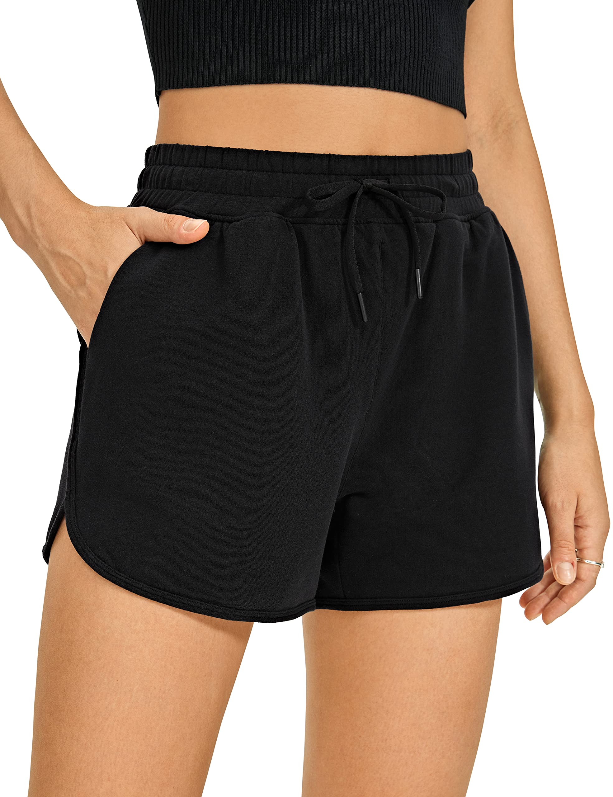 CRZ YOGA Women's Casual Sweat Shorts - 3.5'' Athletic Summer Comfy Cotton for Lounge Gym Jersey with Pockets
