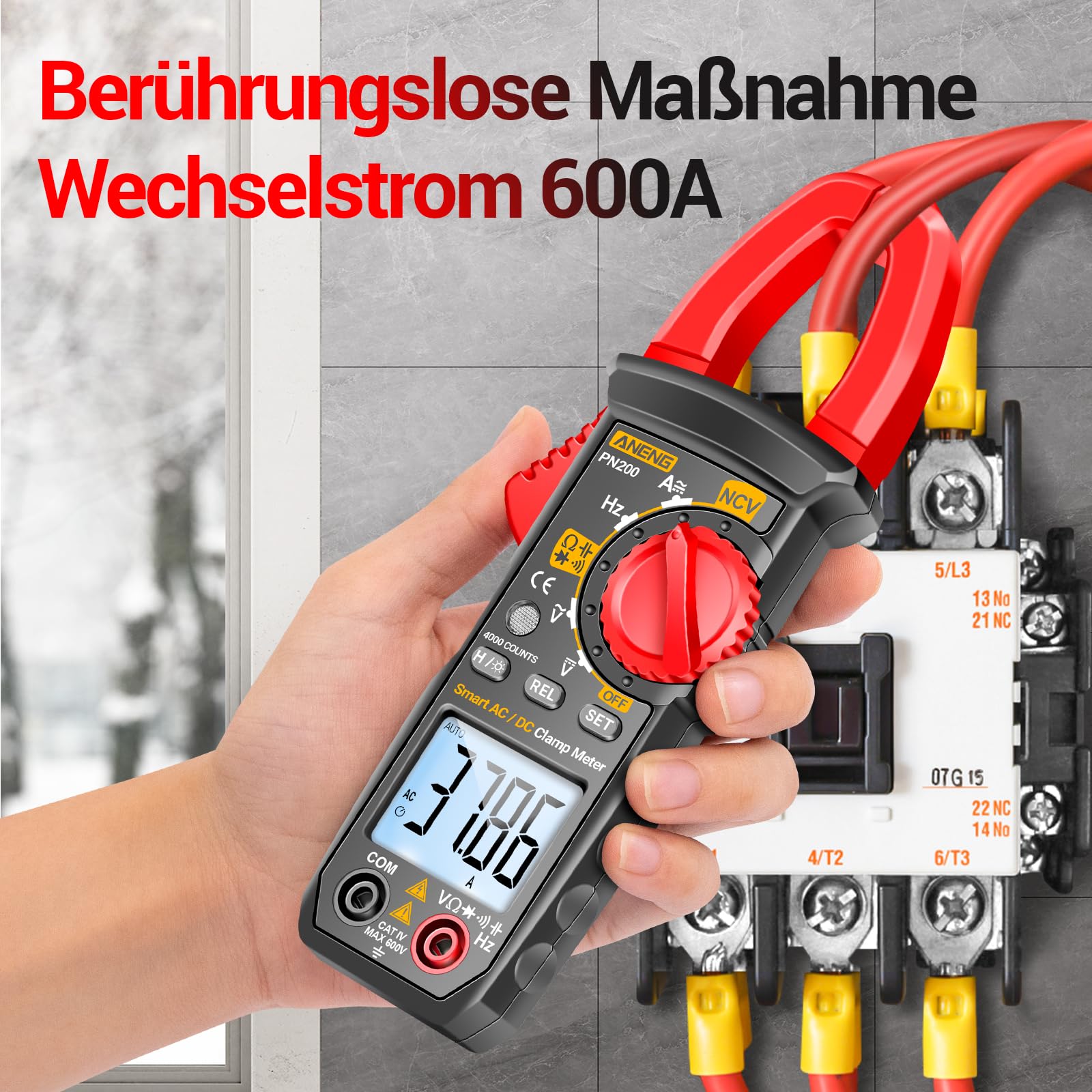 ANENG Multimeter PN200 Stromzange,4000 Counts TRMS Auto Range Strommesszange mit Wechselstrom/Gleichstrom Strom,Spannung,Widerstand,Kapazität,Durchgang,berührungslose Spannungserkennung Werkzeug