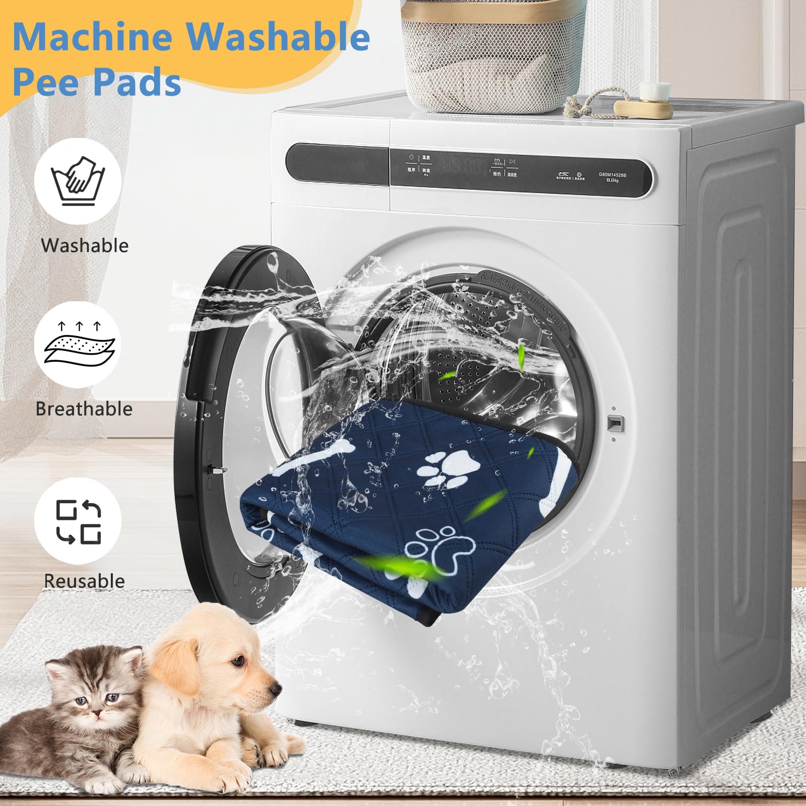 Tappetini Igienici Riutilizzabili per Cani 90x75cm, 2 Pezzi Tappetini Lavabile Assorbenti per Cani Gatti, Tappetino Antiscivolo Educatore Tappetini per Animali, Cuccioli, Gattini, Porcellini