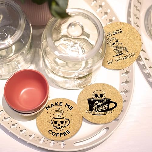 Miniatura 4 de Juego de 6 posavasos de café para bebidas con soporte, posavasos de madera de corcho absorbente para escritorio, mesa de oficina, decoración de