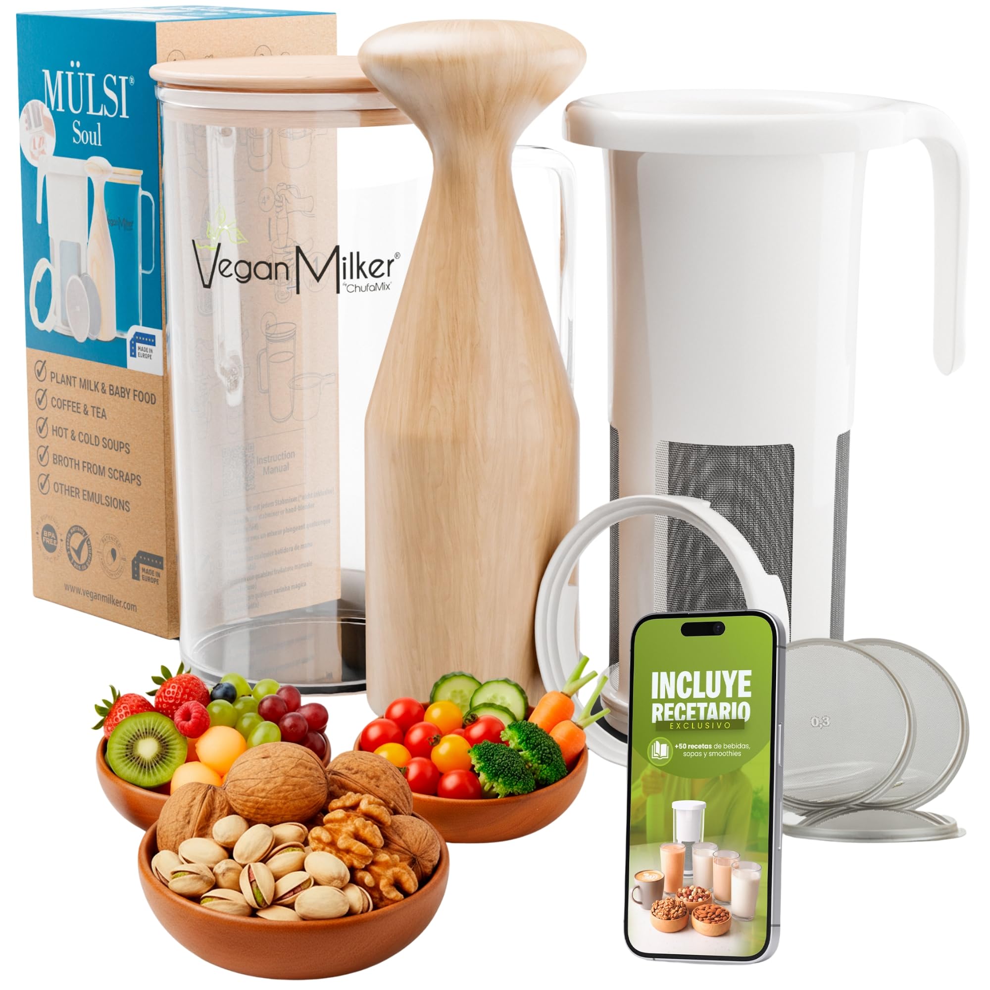 Vegan Milker Mulsi Soul Multifunctional Strainer Filter – Homemade Vegetable Milk, Burmese Tofu, etc. Maximum Emulsion with Interchangeable Discs. 1