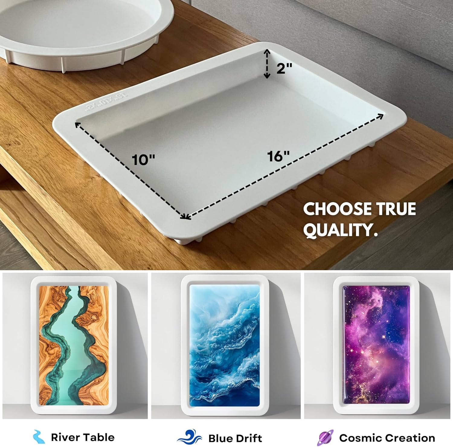 Alaskey® Large Premium Rectangular Resin Table Silicone Mold 16"x10" | Durable, Reusable, No Seal Required | Large Epoxy Resin Mold for DIY River Table, Coffee Table, Cutting Board, Charcuterie Crafts