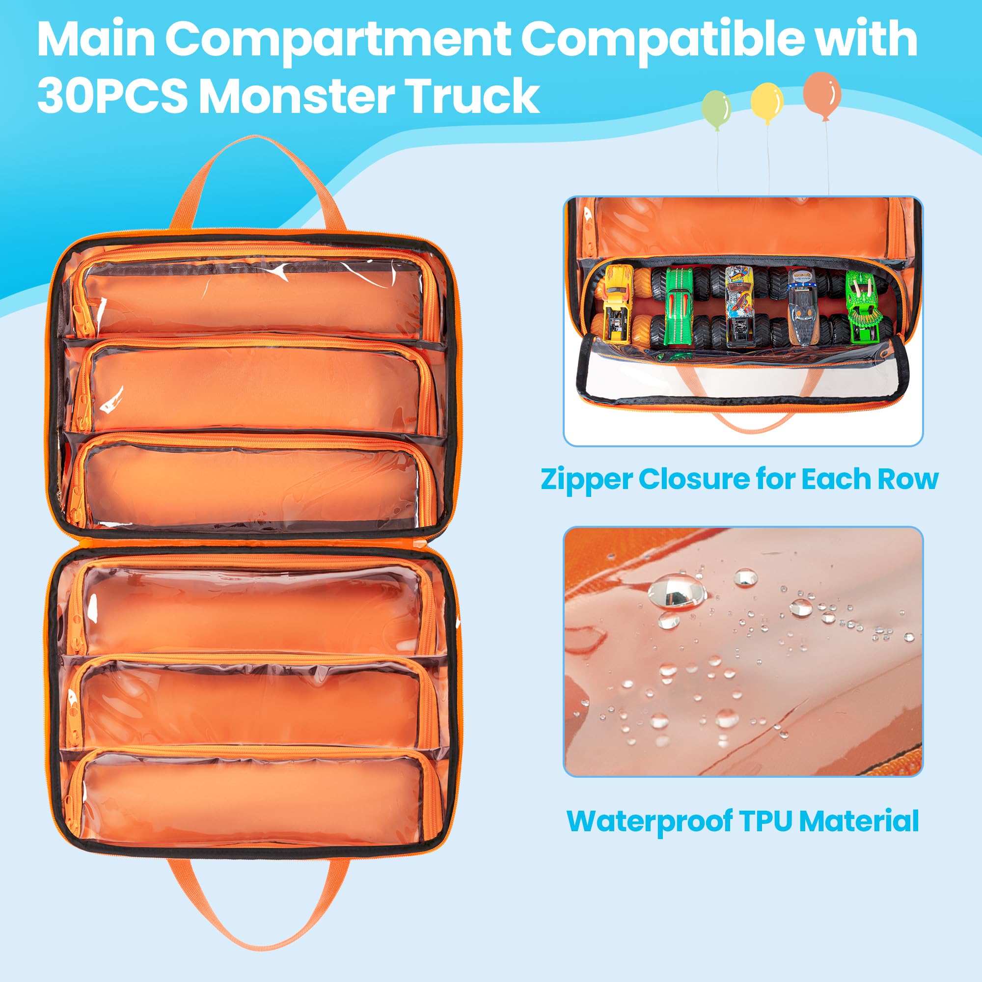 CURMIO Carrying Case Compatible with Monster Jam Trucks, Toy Cars Organizer Storage for 1:64 Scale Monster Truck - Image 3