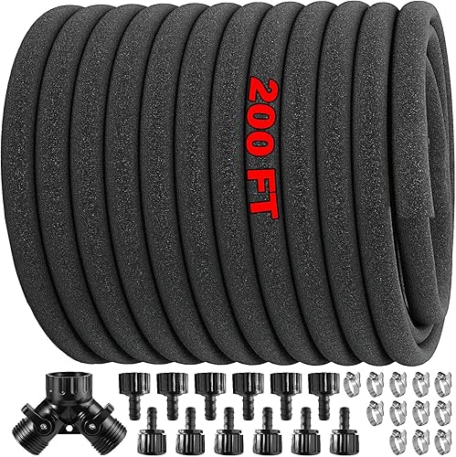 Manguera de remojo de 200 pies para camas de jardín, conector de latón macizo de 34 pulgadas, manguera de jardín resistente de 12 pulgada para