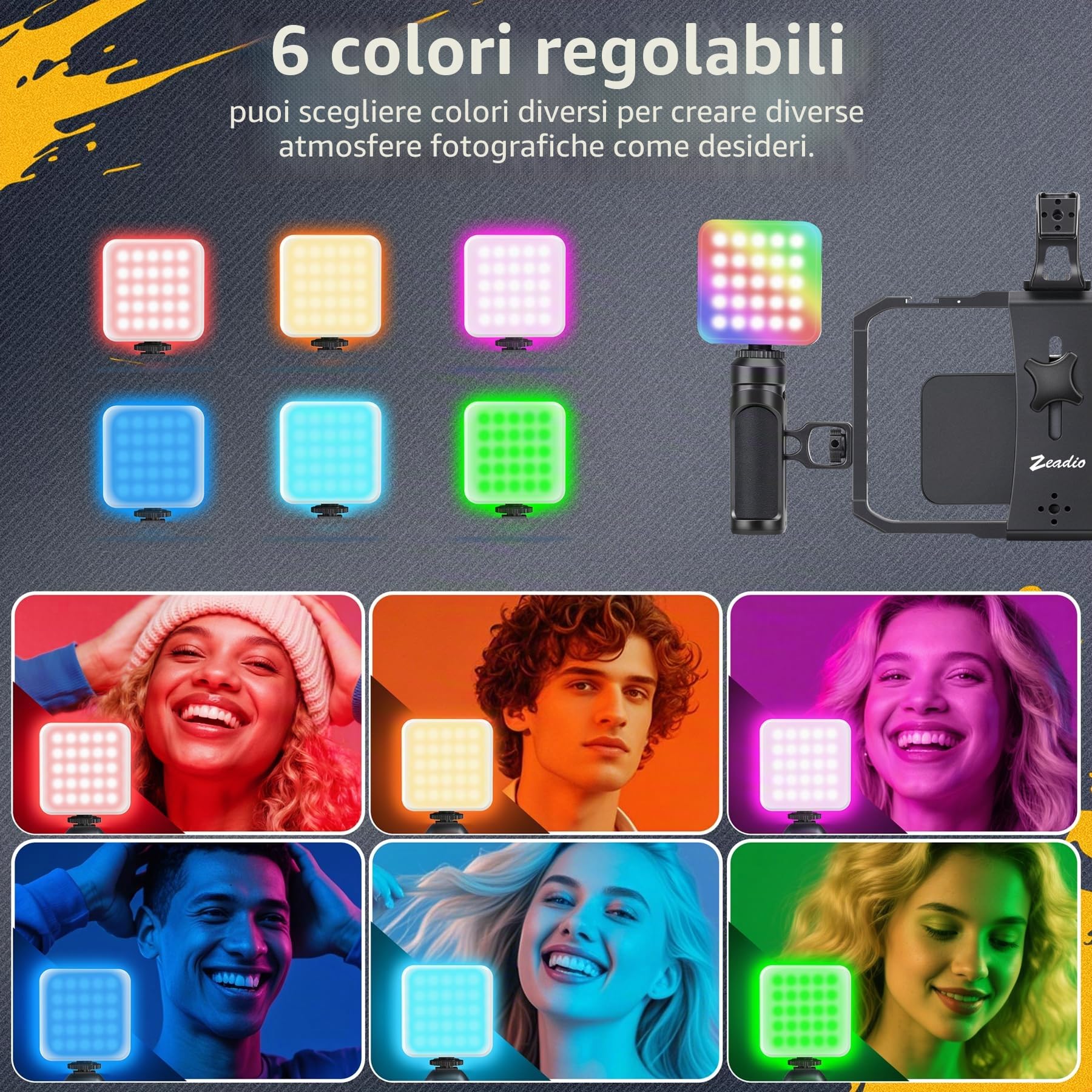 Zeadio - Kit tutto in uno per video telefonici, versatile gabbia per attrezzatura con luce RGB, microfono, treppiede con testa a sfera Arca, perfetto per registrazione/YouTube/trasmissioni in diretta