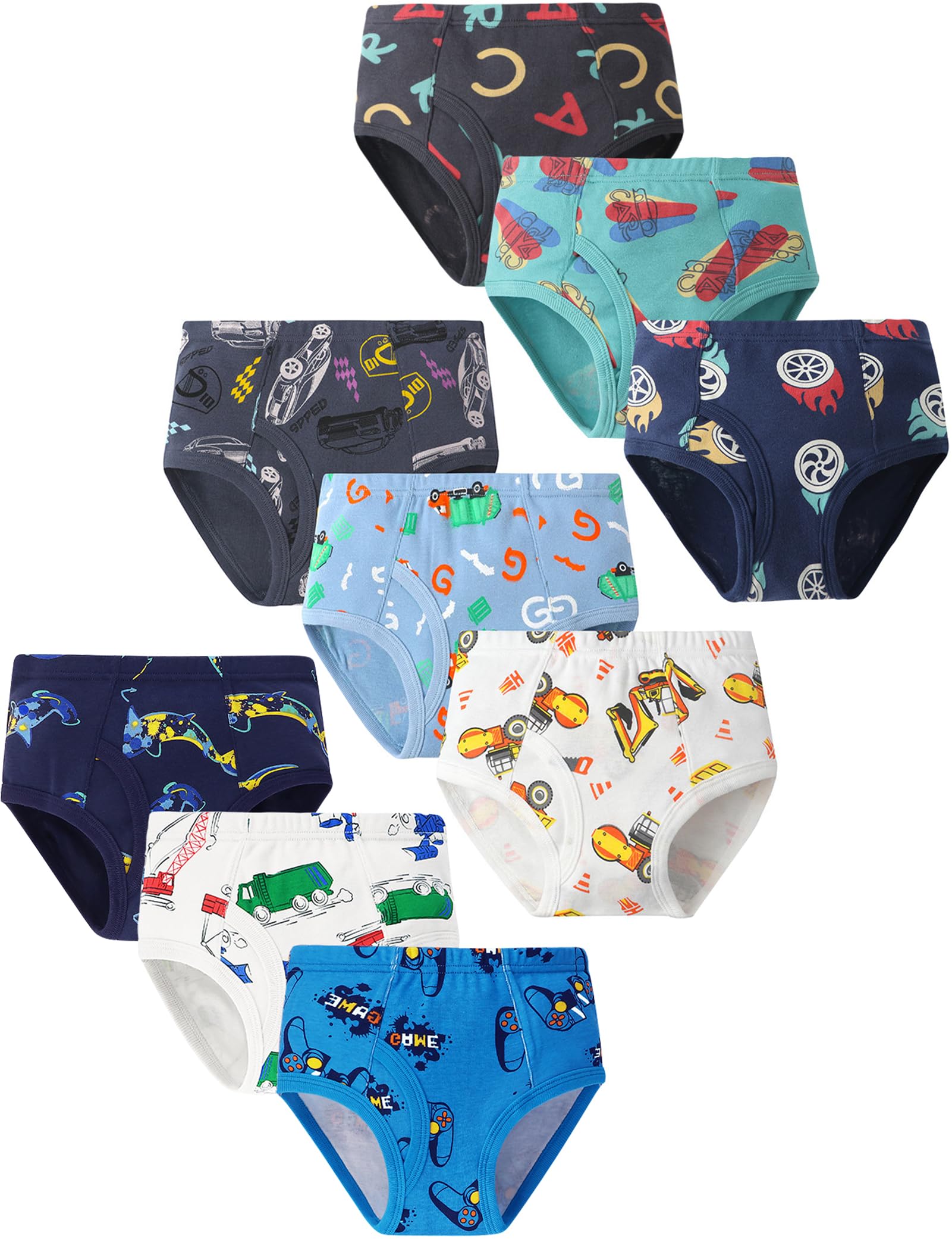 Kiench Boys Briefs Cotton Toddler Underwear with Open Fly 9-Pack