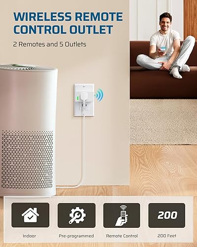 Miniatura 3 de DEWNEWILS Enchufe de Control Remoto con Temporizador, Enchufe Temporizador Remoto para Interiores, Rango de Control Inalámbrico de 100 Pies,
