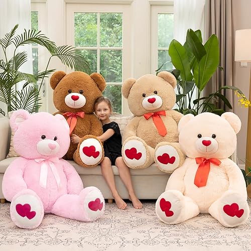 Miniatura 51 de Tezituor Oso de peluche gigante de 4.3 pies, animales de peluche grandes de 52 pulgadas con vientre blanco, regalo de San Valentín para novias